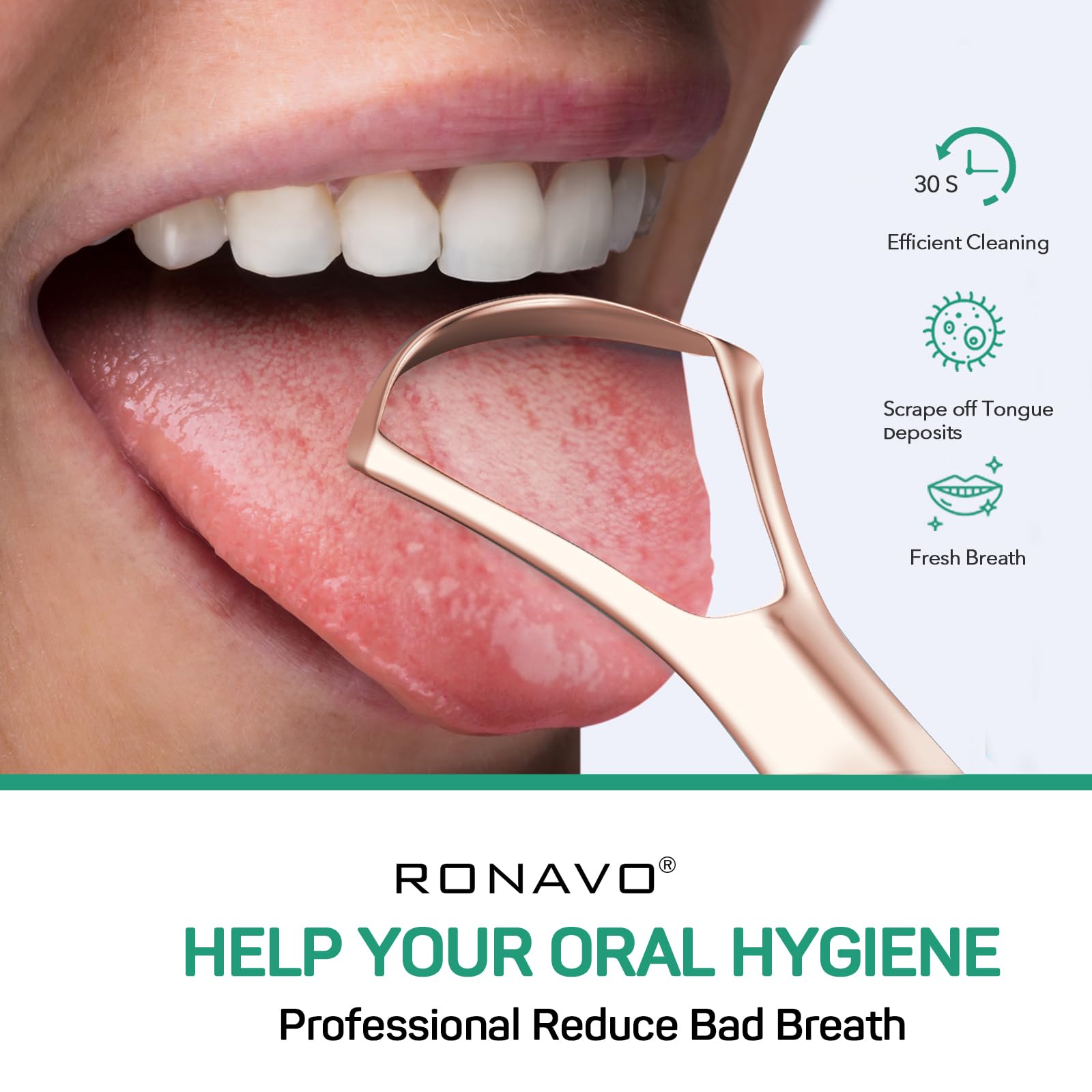 RONAVO Stainless Steel Tongue Scraper for Adults & Women - 2 Pack Metal Tongue Cleaner with Travel Case for Fresh Breath & Oral Hygiene - Perfect for Travel, Home Use & Daily Dental Care Routine