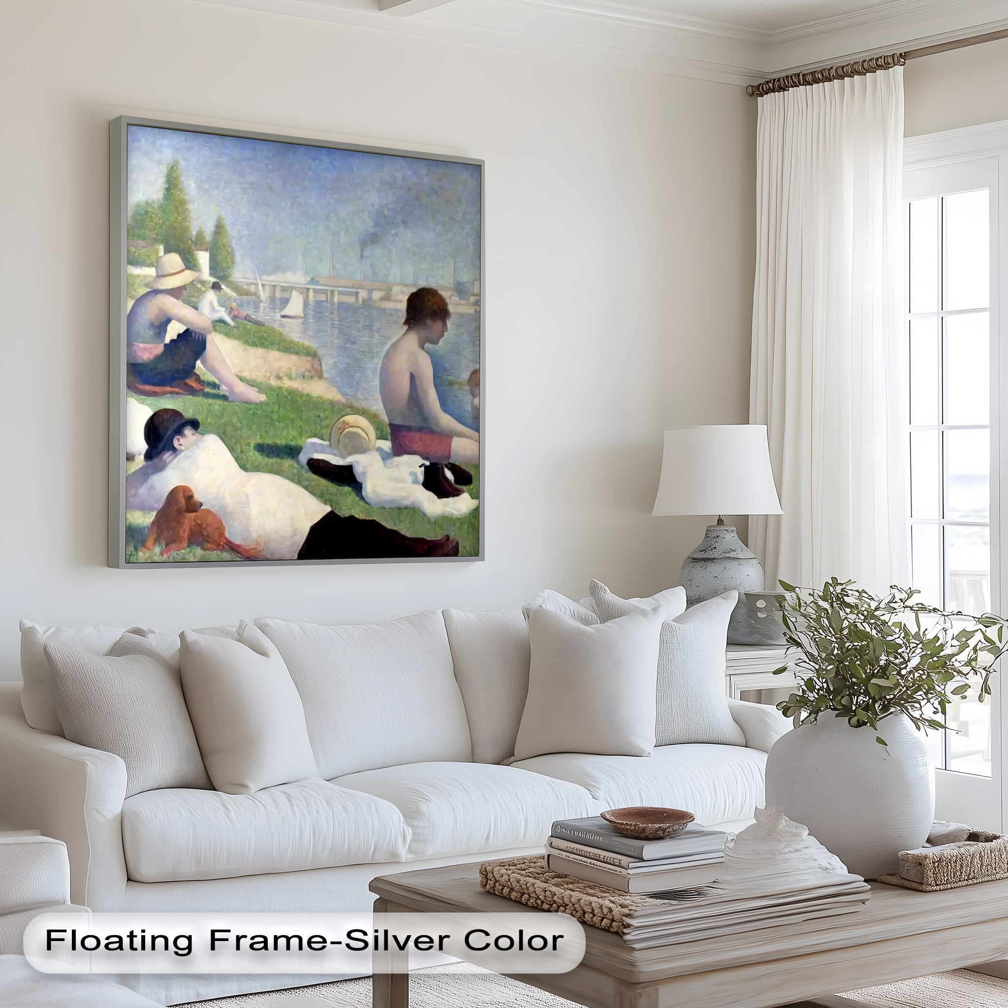 Afternoon Light on the Riverbank - Handmade Pointillism Oil Painting on Canvas - Wall Art for Living Room, Bedroom & Office Decor