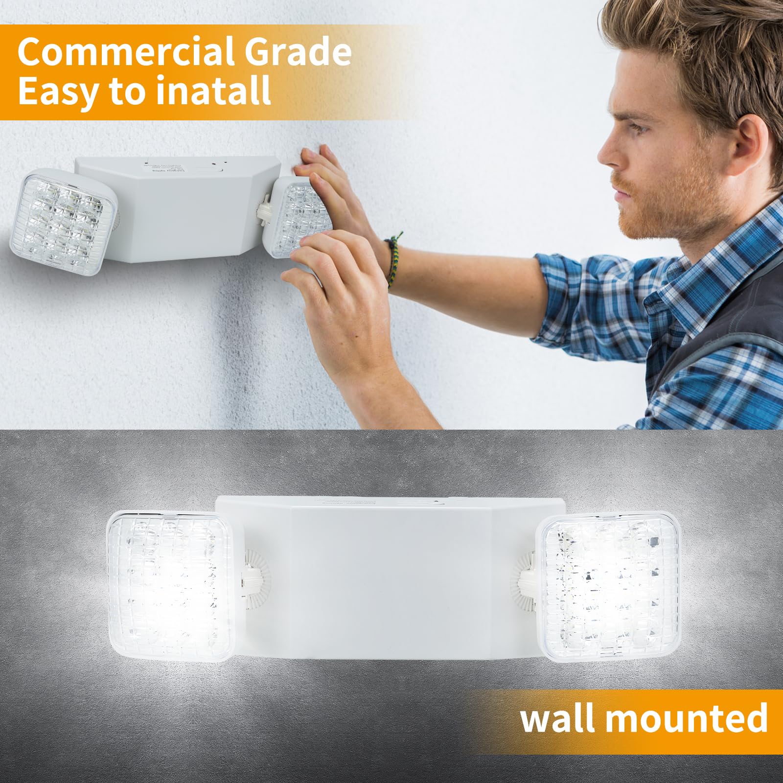 4 Pack LED Adjustable Emergency Exit Lights with Battery Backup, 2 LED Bulbs, White, AC110V/277V - Perfect for Business, Home & Office During Power Outages & Emergency Situations