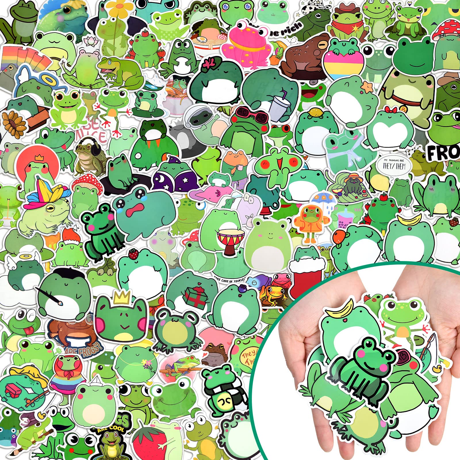 200Pcs Waterproof Vinyl Stickers - Cute Frog, Mushroom & Cat Aesthetic Decals for Laptop, Water Bottle, Skateboard, Scrapbook | DIY Party Decorations & Gift Wrapping (Frog Theme)