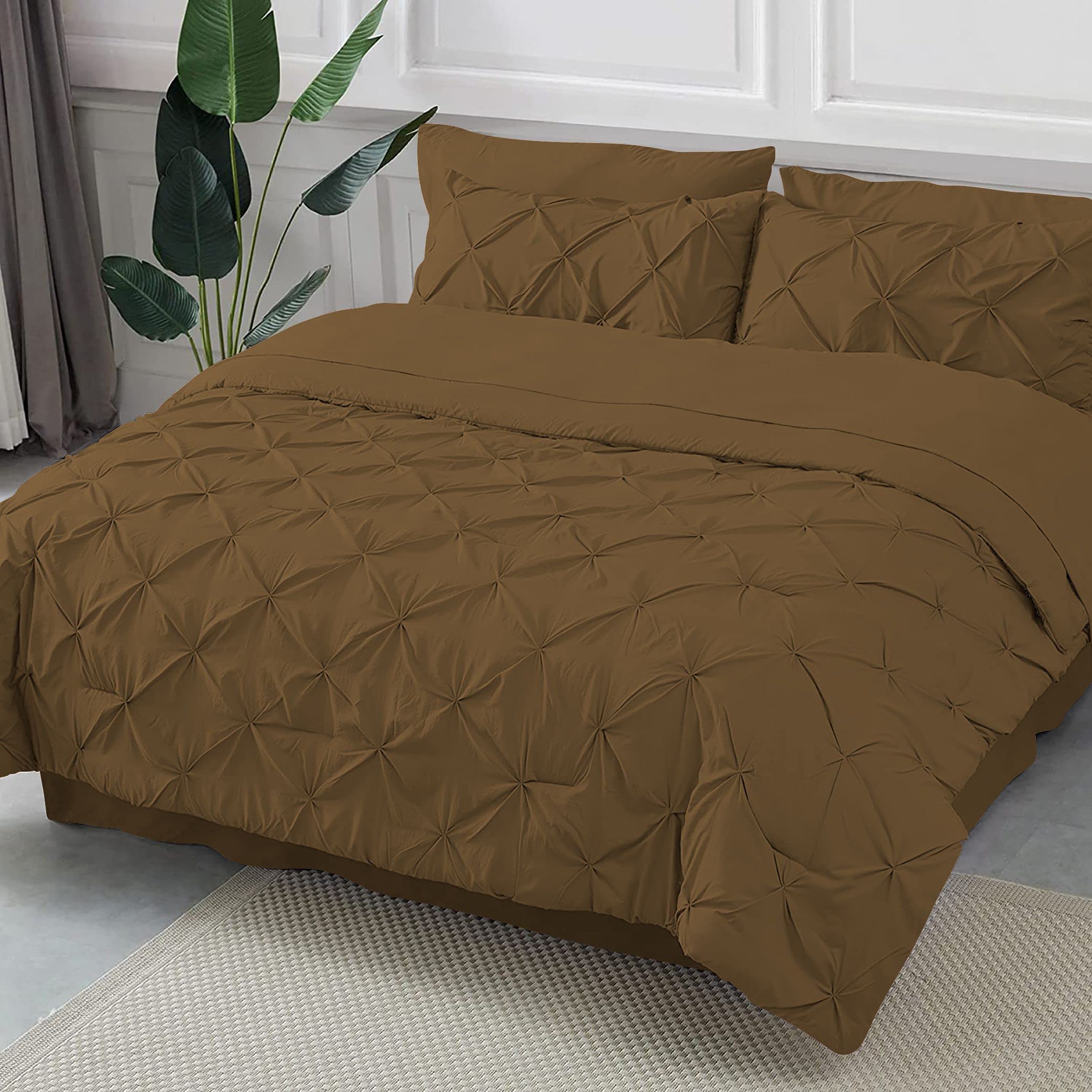 Luxury Pinch Pleated Comforter Set King Size - 8 Piece Pintuck Bedding Set with Comforter, Sheets, Bed Skirt, Pillowcases & Shams - 18