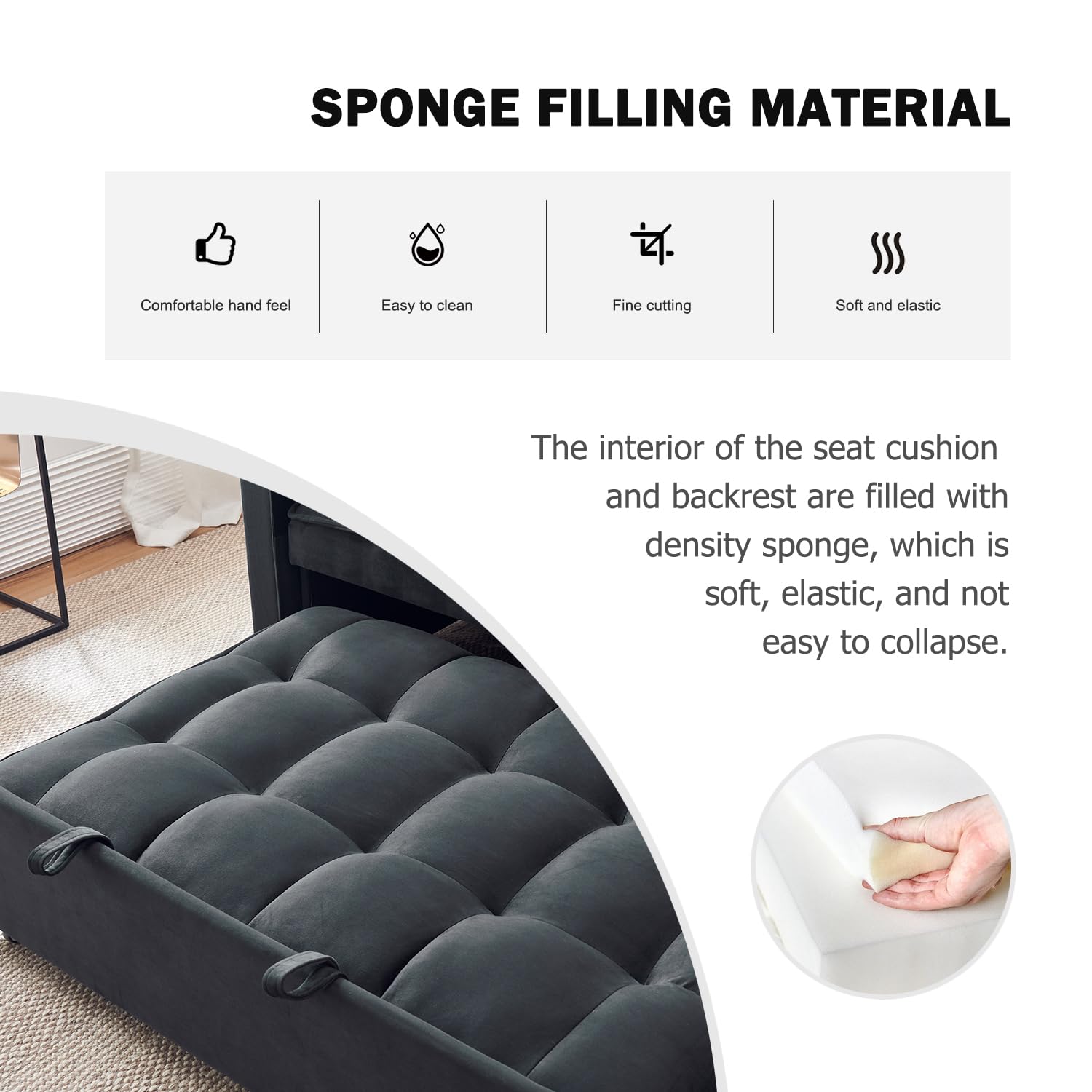 3-in-1 Velvet Sleeper Sofa Bed with Armrests & Storage Pockets - Convertible Pull Out Couch with Adjustable Backrest & 2 Pillows - Modern Sofa Bed for Living Room, Guest Room & Small Spaces (Black) | Perfect for Apartments, Dorms & Home Offices
