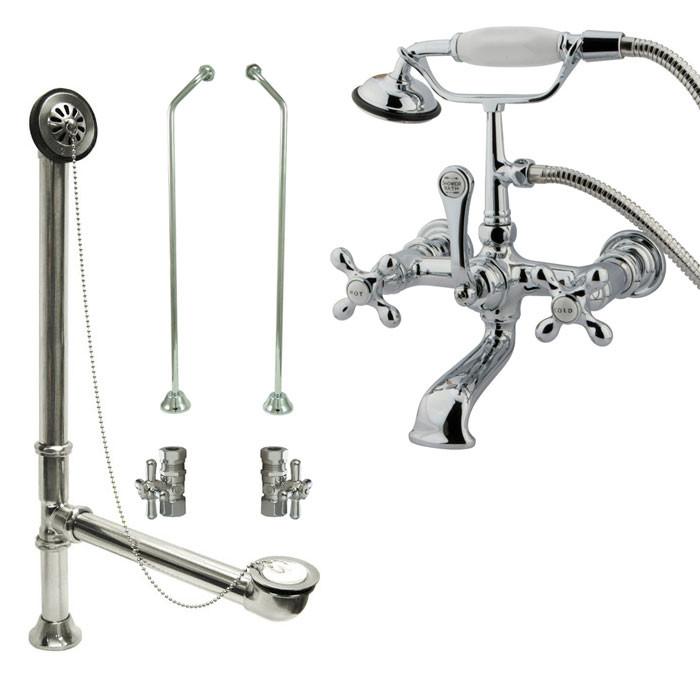 Chrome Wall Mount Clawfoot Tub Faucet with Hand Shower - CC558T1 System | Vintage Style Bathroom Fixture for Freestanding Bathtubs | Perfect for Spa-Like Bathing Experience and Luxury Home Renovation