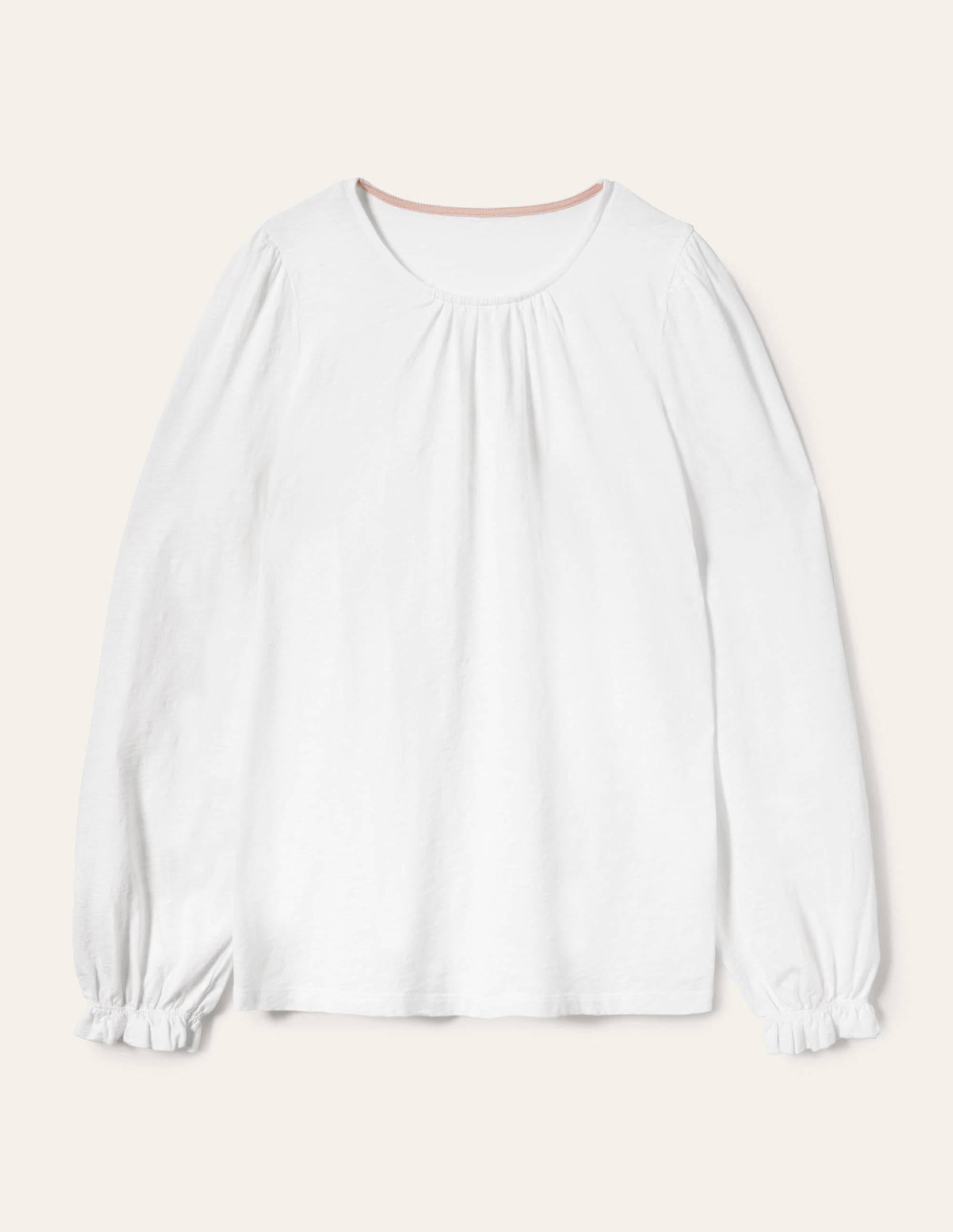 Women's Cotton Crew Neck Blouson Top - White | Casual Comfort Wear for Everyday Outfits & Layering