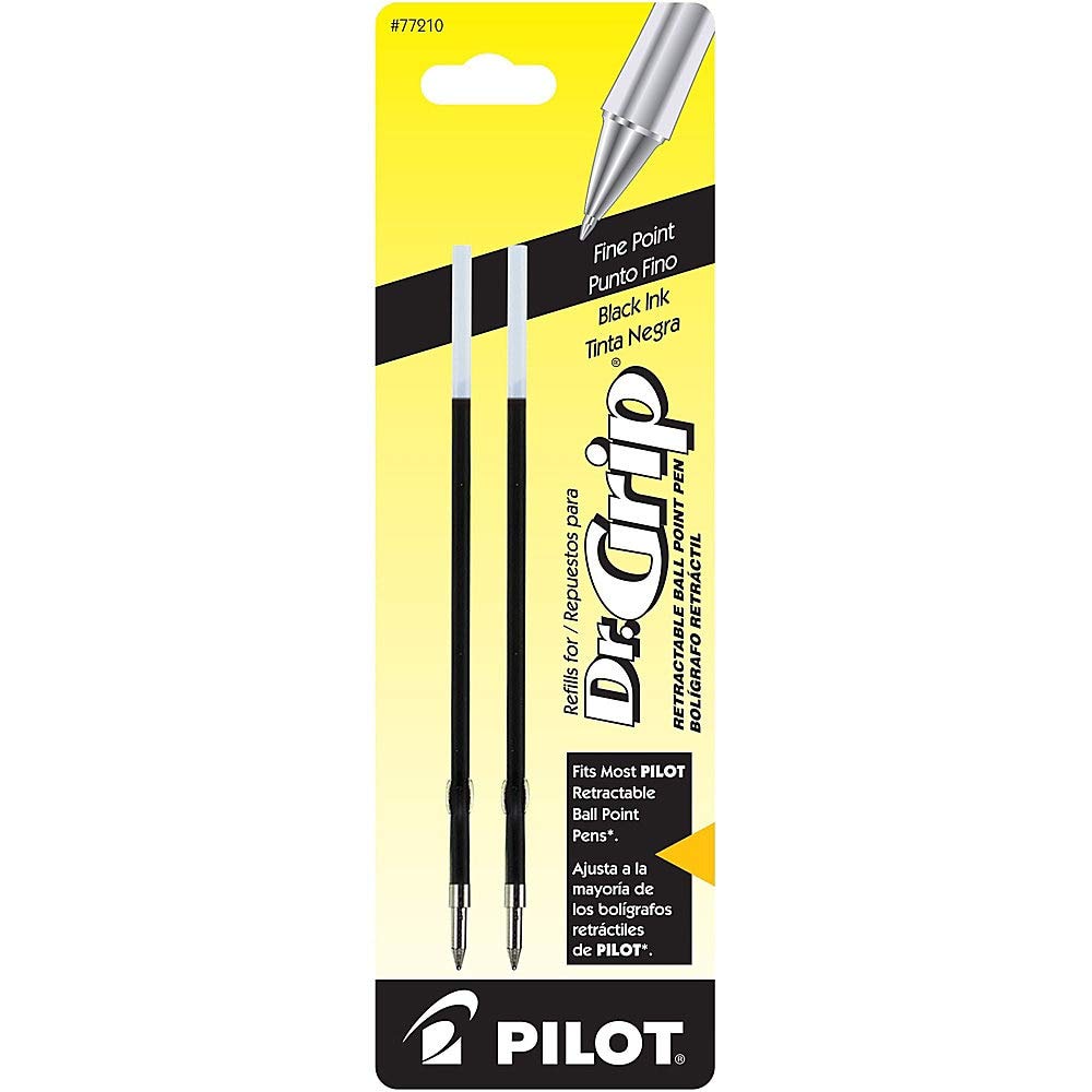 Pilot Dr. Grip Ballpoint Pen Refills - Fine Point Black Ink (2-Pack) for Smooth Writing at Home, Office & School (Model 77210)