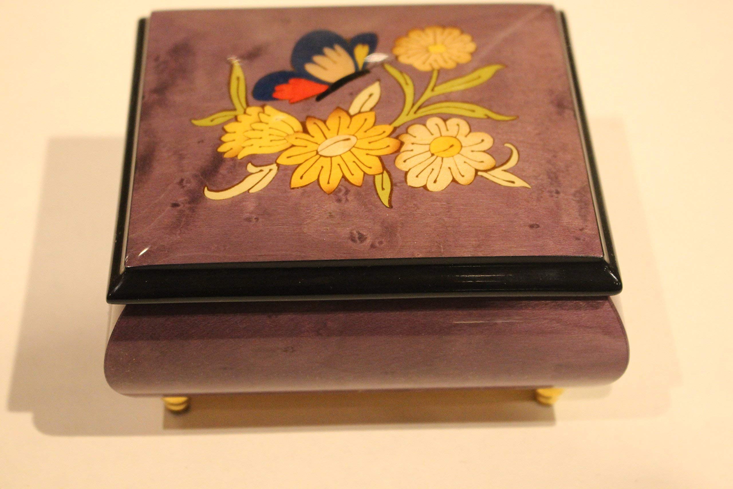 Exquisite Purple Italian Inlaid Music Box & Jewelry Box with Butterfly Design - Customizable Tune Options | Perfect Gift for Weddings, Anniversaries & Home Decor