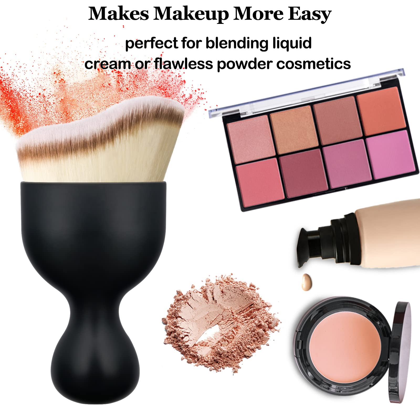 Falliny Foundation Makeup Brush - Flat Kabuki Travel Brush for Liquid, Cream & Powder Cosmetics | Flawless Blending for Face & Body | Perfect for Travel, On-the-Go Makeup & Professional Use