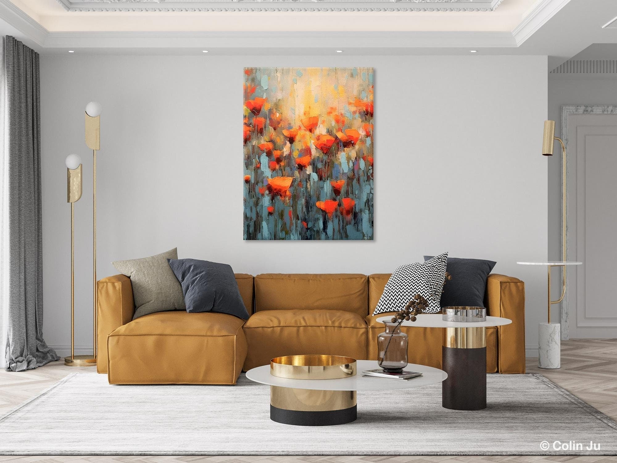 Abstract Flower Painting - Heavy Texture Wall Art, Acrylic on Canvas - Modern Home Decor for Dining Room & Living Room - Original Handmade Artwork