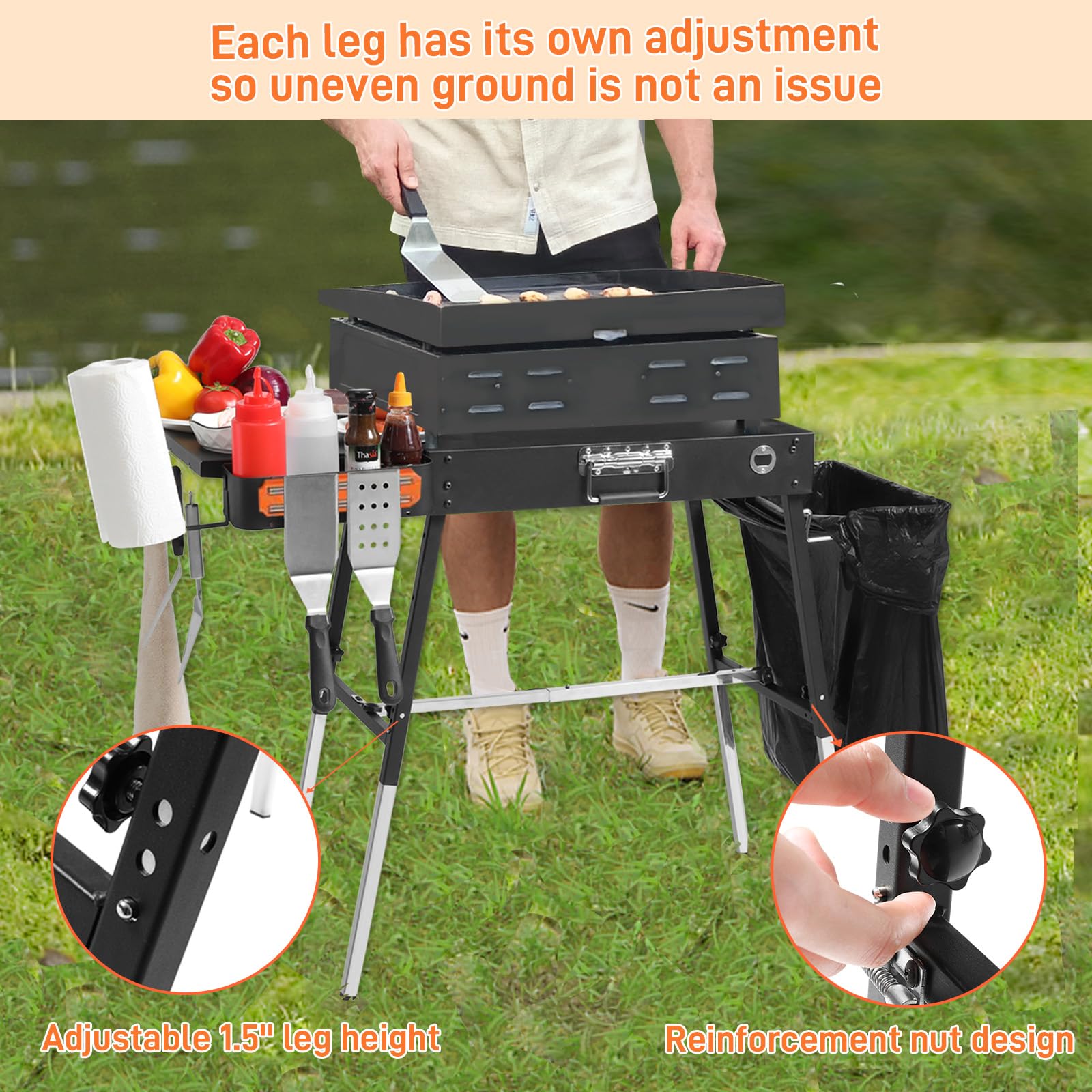 Portable Outdoor Grill Table - Heavy Duty Blackstone Griddle Stand with Wheels, Fits 17