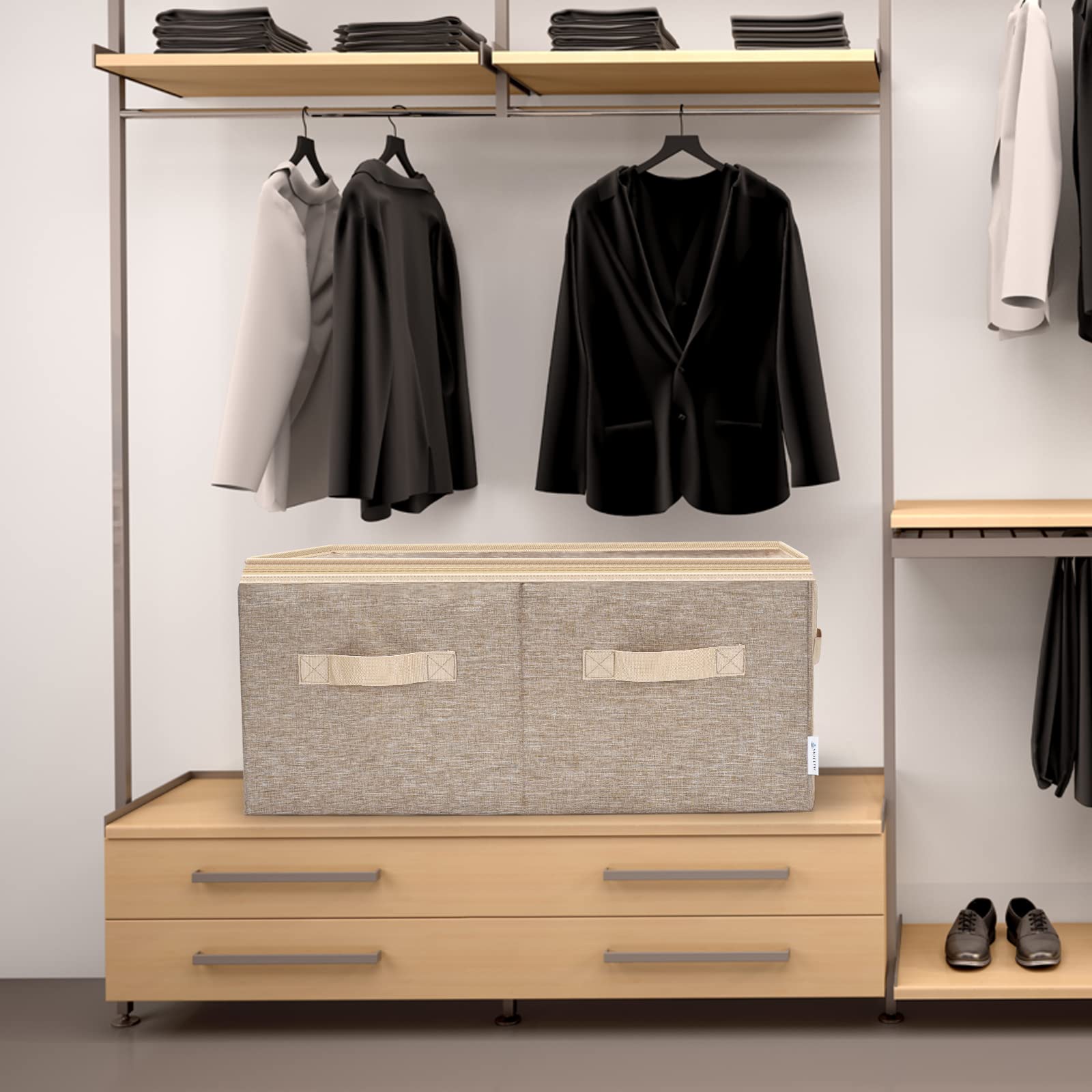 Moteph Large Shoe Organizer for Closet - 24 Pair Clear View Shoe Storage with Adjustable Dividers & Durable Cover - Perfect for Bedroom, Entryway, or Walk-in Closet Organization (Light Brown)