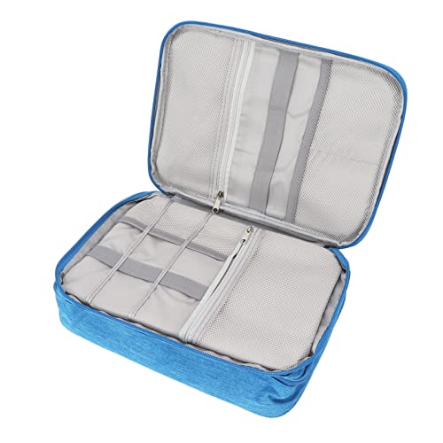 Waterproof Double-Layer Travel Makeup Bag with Brush Compartment - Large Capacity Cosmetic Organizer & Zippered Toiletry Storage Pouch (Blue) - Perfect for Travel, Gym, and Daily Makeup Organization