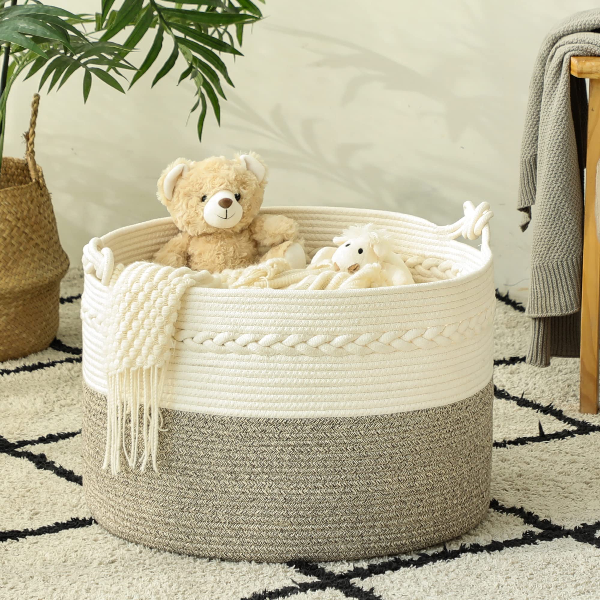 KAKAMAY Large Cotton Rope Blanket Basket (20