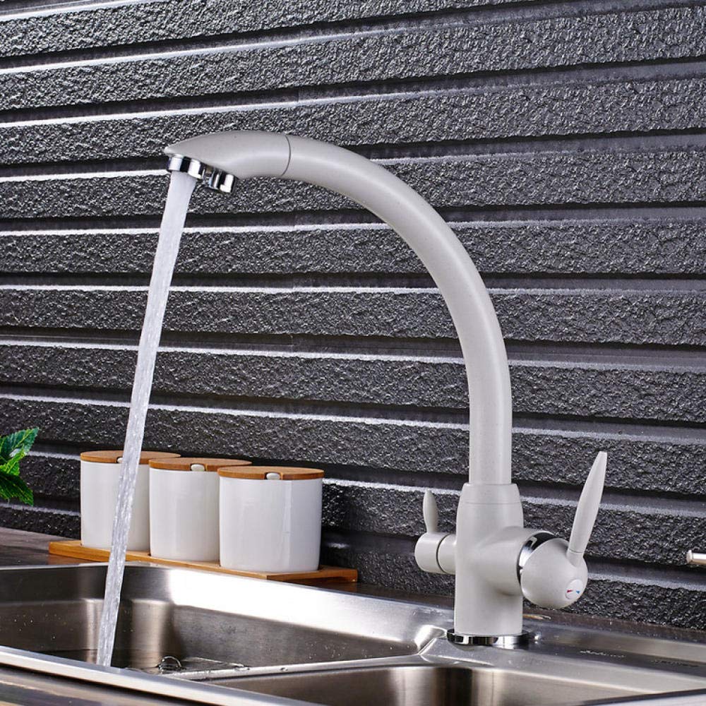 HUIN White 3-Way Purification Kitchen Faucet with Dual Water Outlet & Filter - Dual Handle Mixer Tap for Clean Drinking & Cooking Water | Perfect for Modern Kitchens & Food Prep Stations