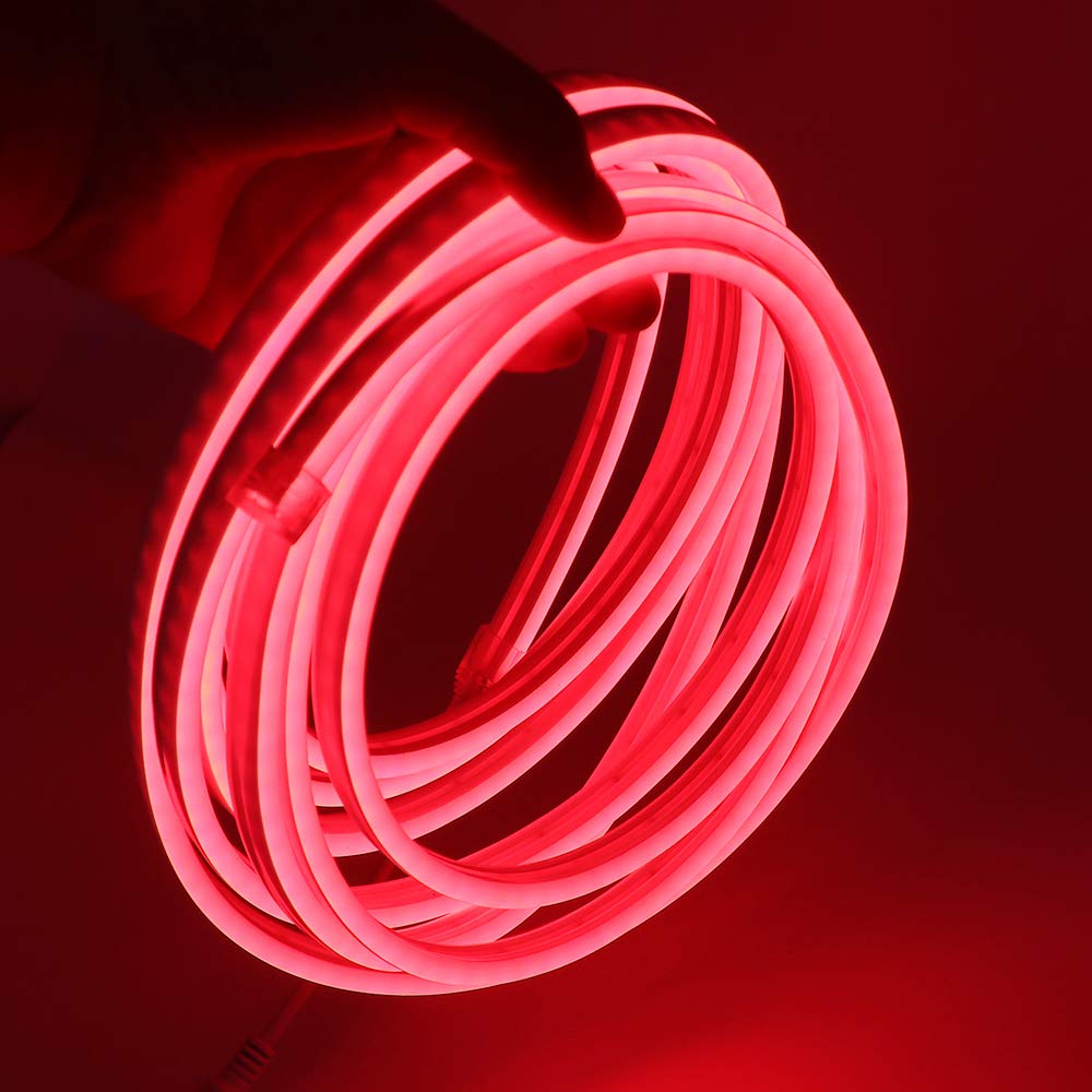 XUNATA 16.4ft Dimmable LED Neon Strip Lights, 120 LEDs/M, 110-120V Flexible Rope Light with Remote - Waterproof 2835 SMD for Indoor/Outdoor Party Decor, Bar, Wedding, Bedroom Lighting (Red)