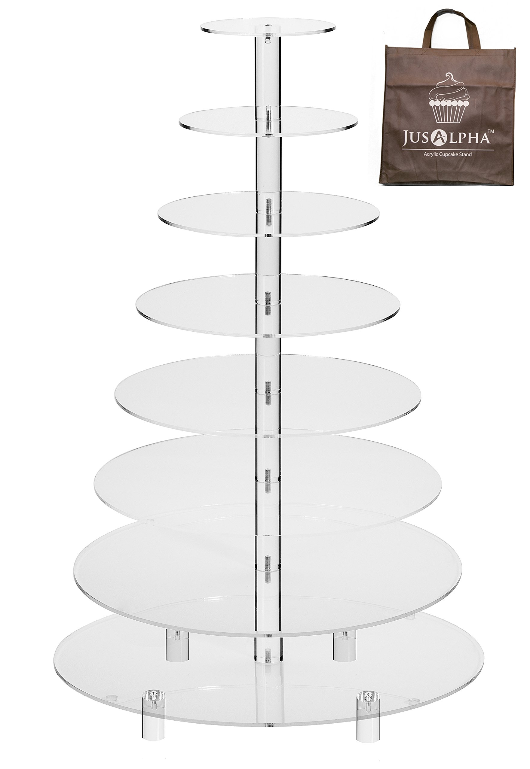Jusalpha® 8-Tier Acrylic Round Cake Stand - Cupcake & Dessert Display Tower for Weddings, Parties, and Big Events - Perfect for Pastry Serving, Food Presentation, and Buffet Table Decor (8RF)