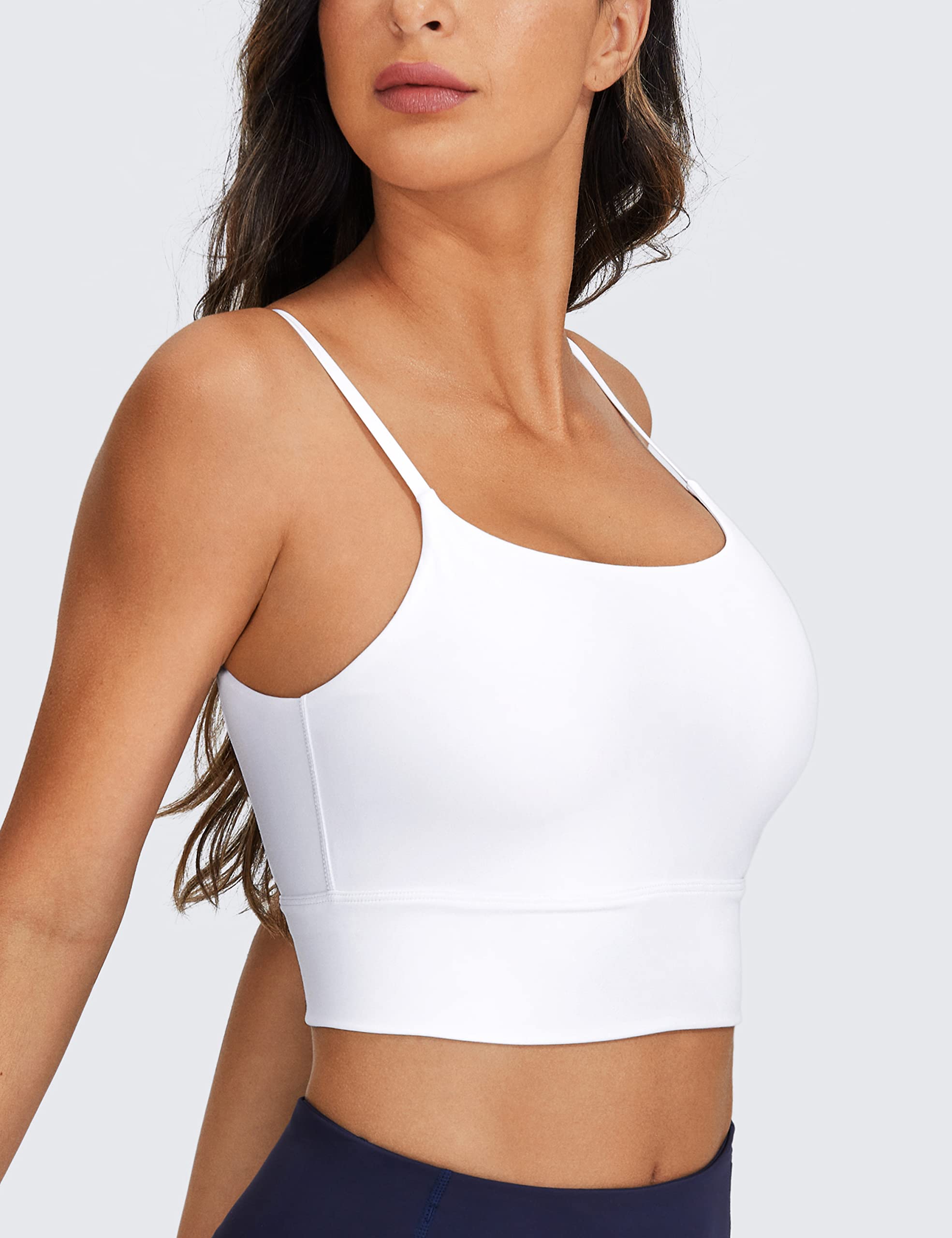 CRZ YOGA Adjustable Longline Sports Bra for Women - V Back Wireless Workout Padded Yoga Camisole Cropped Tank Tops | High Support for Running, Gym & Yoga | Comfortable Breathable Activewear for Fitness & Lounge