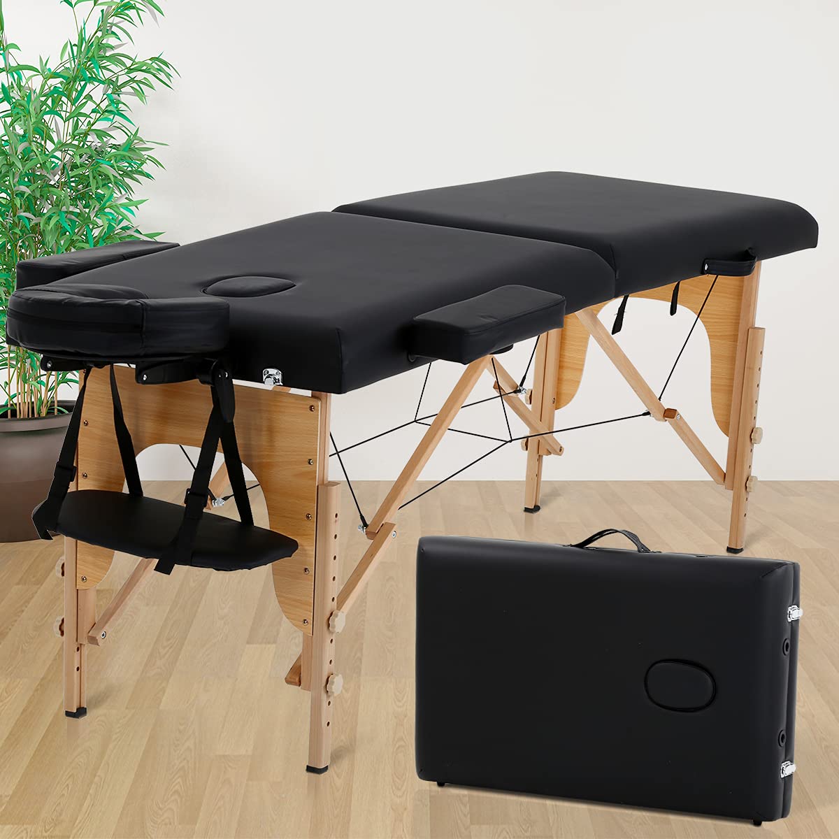 Professional Adjustable Folding Massage Table - Portable Spa Bed with PU Leather & Face Cradle, Supports 450Lbs (Black) | Perfect for Home Use, Salon Treatments & Physical Therapy Sessions