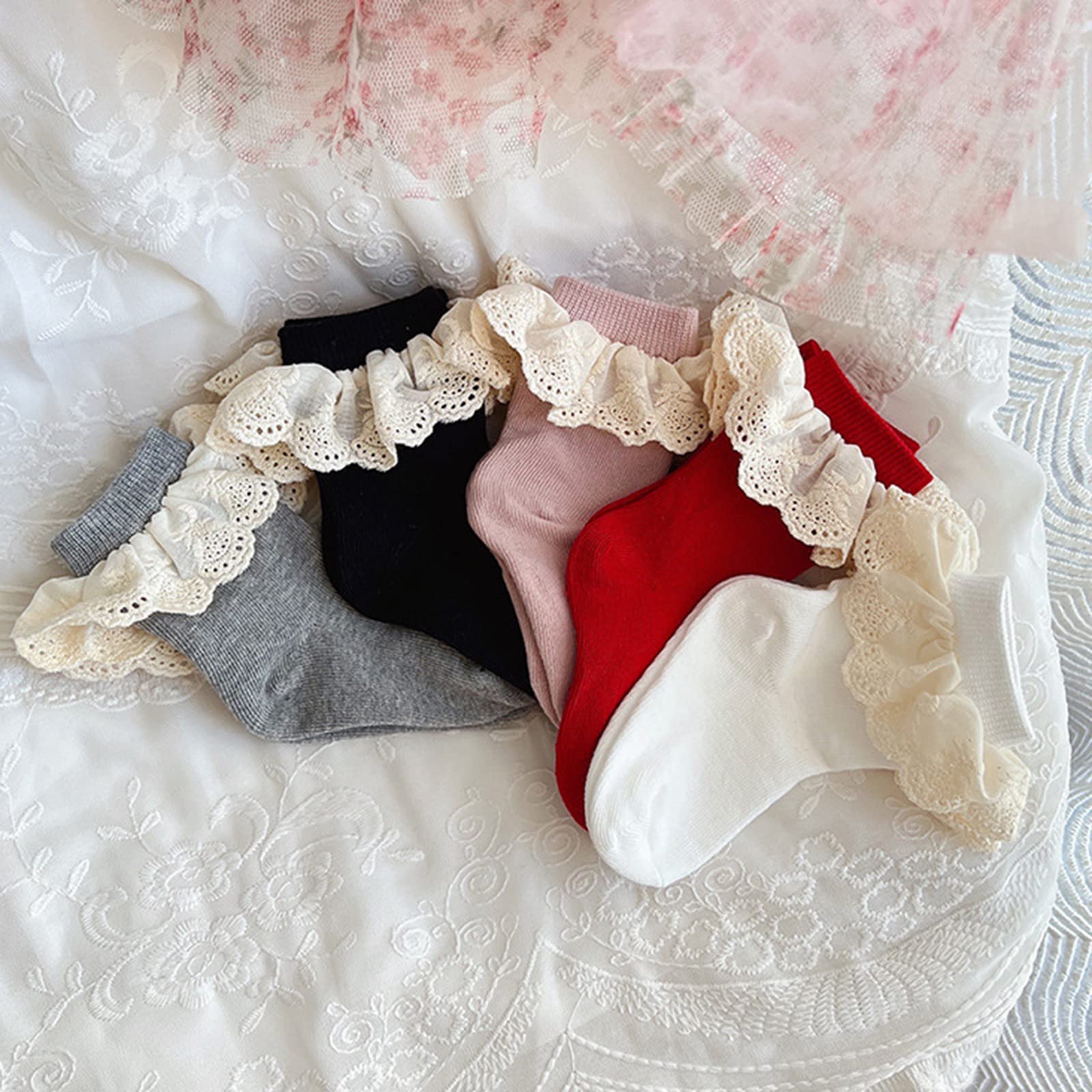 Baby Girls Ruffles Lace Socks - Toddler Princess Frilly Dress Socks - Soft Infant Ankle Socks for Parties, Photography & Special Occasions
