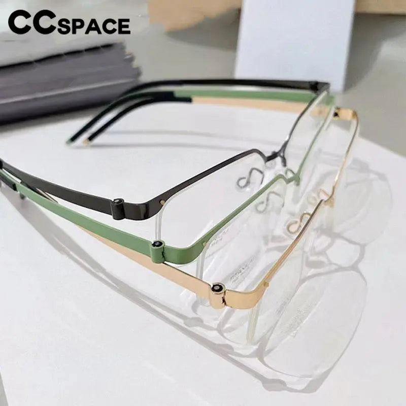 CCSpace Men's Semi-Rimless Square Titanium Eyeglasses Frame 56871 - Lightweight & Durable Glasses for Work, Reading, and Everyday Wear