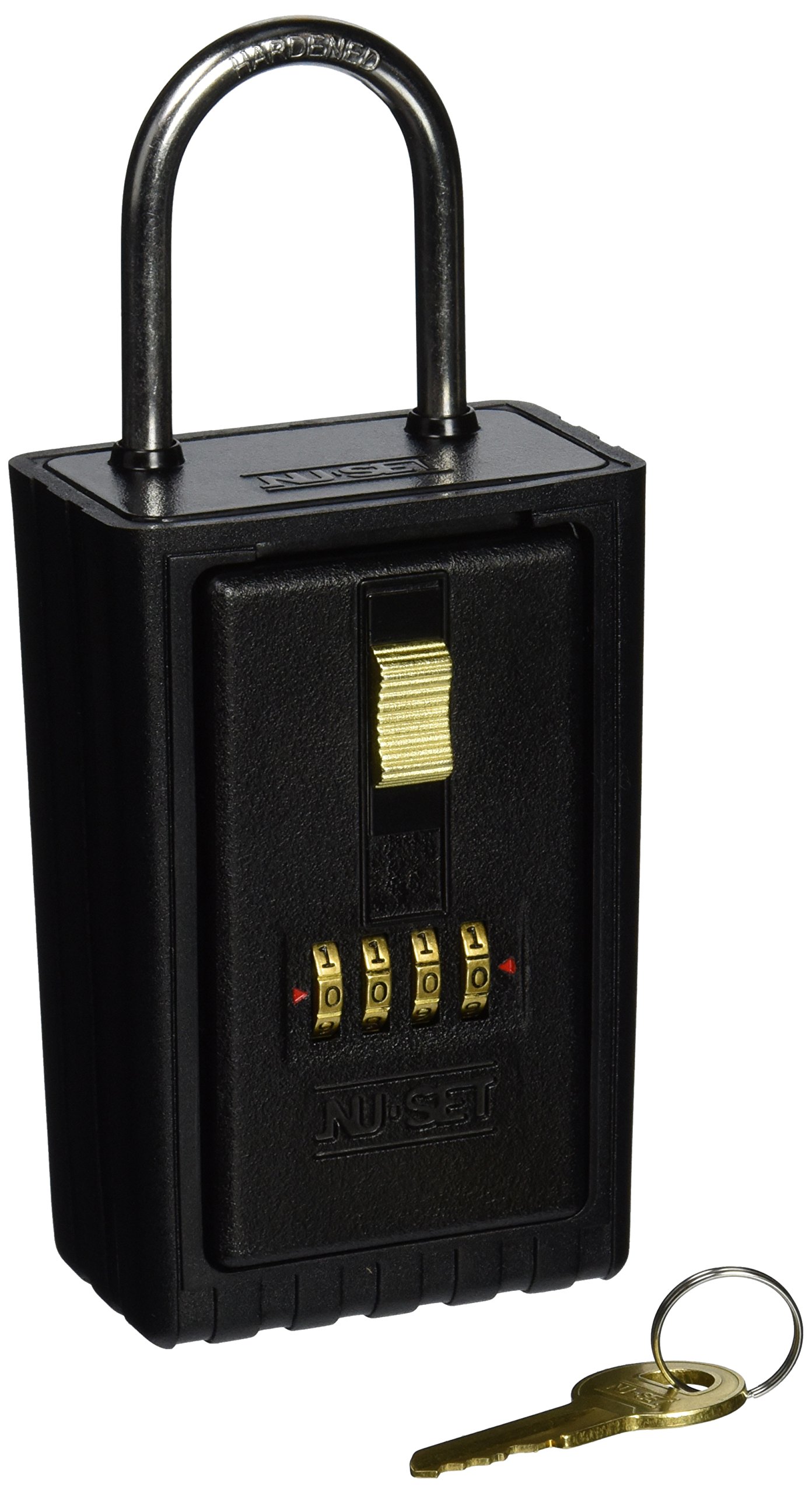 NU-SET 4-Number Combination Lock Box with Keyed Shackle - Secure Storage for Home & Office