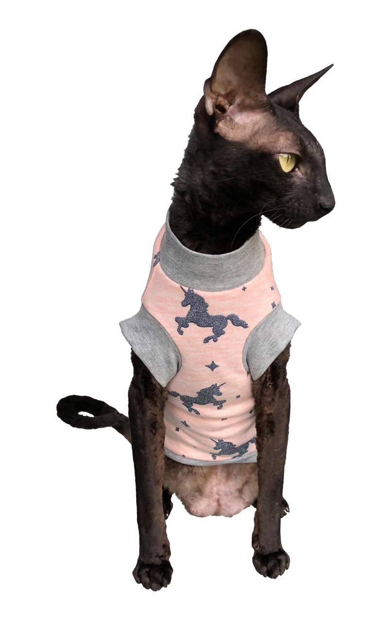 Pink Unicorn Turtleneck Sweater for Sphynx Cats - Soft Hairless Cat Clothes Size Large - Perfect for Winter Warmth & Cute Pet Photoshoots