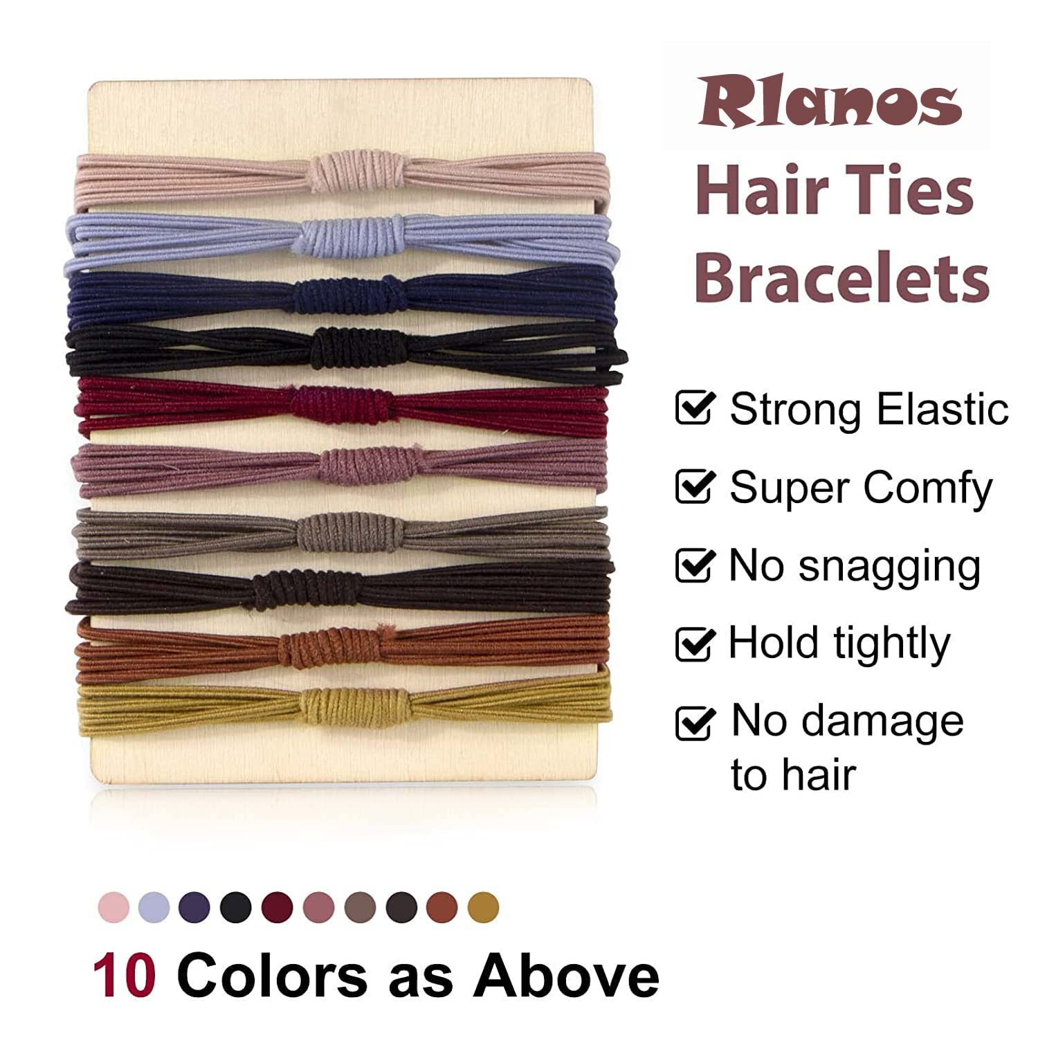 Rlanos Hair Bands for Women & Girls - Soft Cotton Ponytail Holders, Stretchable Rubber Hair Ties, Crystal Headbands for Women (10-Pack) - Perfect for School, Work, Gym & Everyday Styling