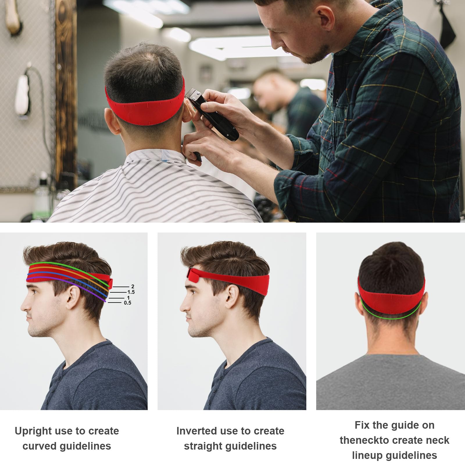 Professional Silicone Neckline Shaving Template & Hair Trimming Guide - DIY Haircut Tool for Clean Straight Hairlines, Fade & Taper Cuts - Perfect for Home Haircuts, Barbers & Stylists (Red) - Ideal for Men's Grooming, Beard Trimming & Salon-Quality Results at Home
