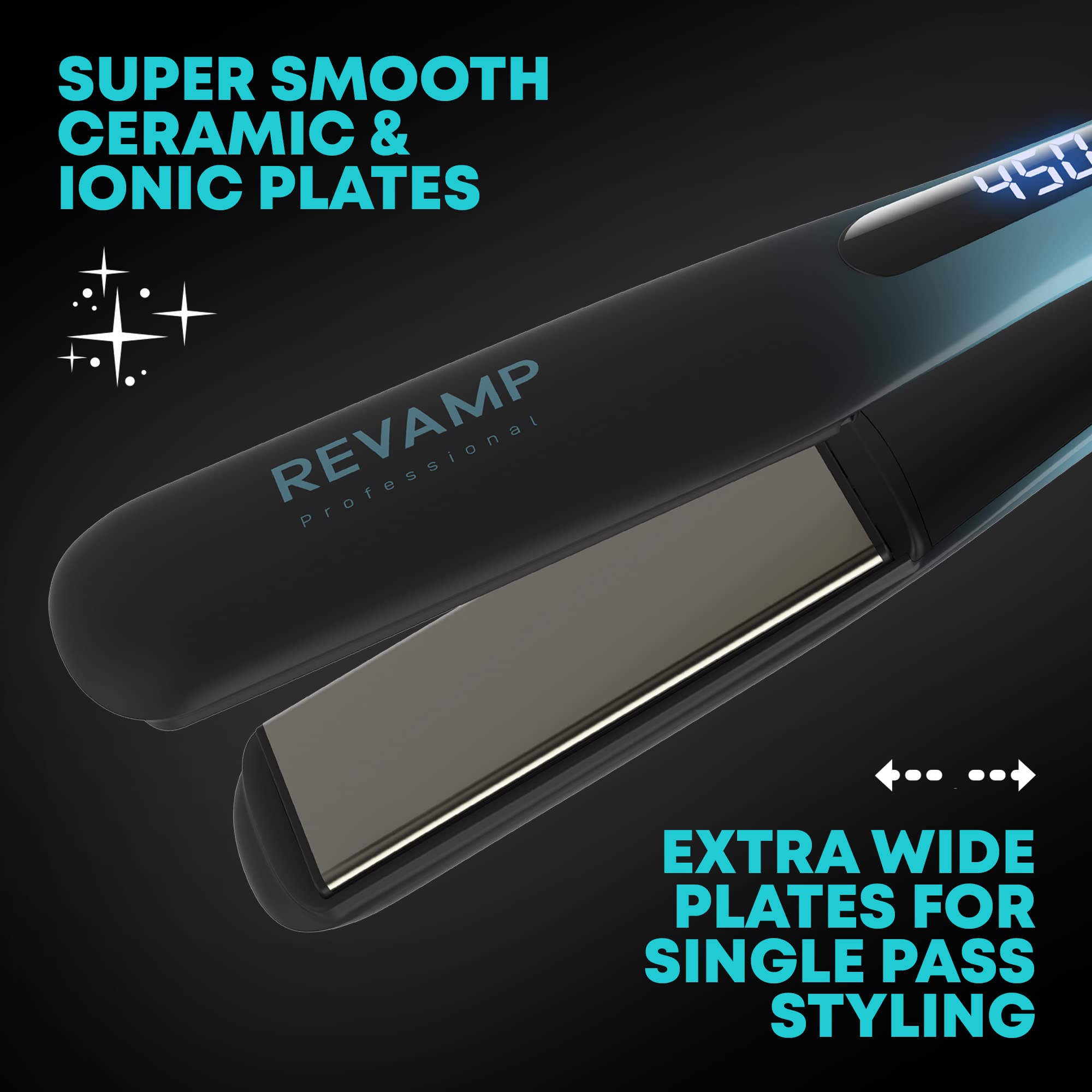 Revamp Progloss Wide Ultra X Shine 1.5-Inch Ceramic Flat Iron Hair Straightener with Keratin, Argan & Coconut Oil - Ionic Technology for Long, Thick & Curly Hair - Perfect for Salon-Quality Styling at Home, Travel & Professional Use
