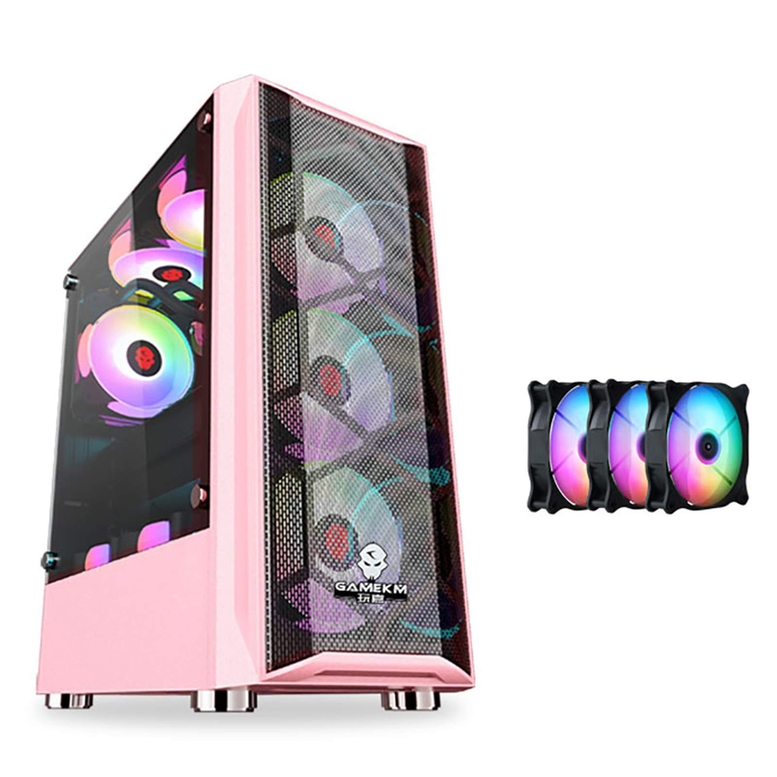 Mid Tower ATX Computer Case with Tempered Glass Panel, USB 3.0 Ports & 8 Fan Positions - Supports Water Cooling (4 Fans Included) - Perfect for Gaming PC Builds & Custom Desktop Setups