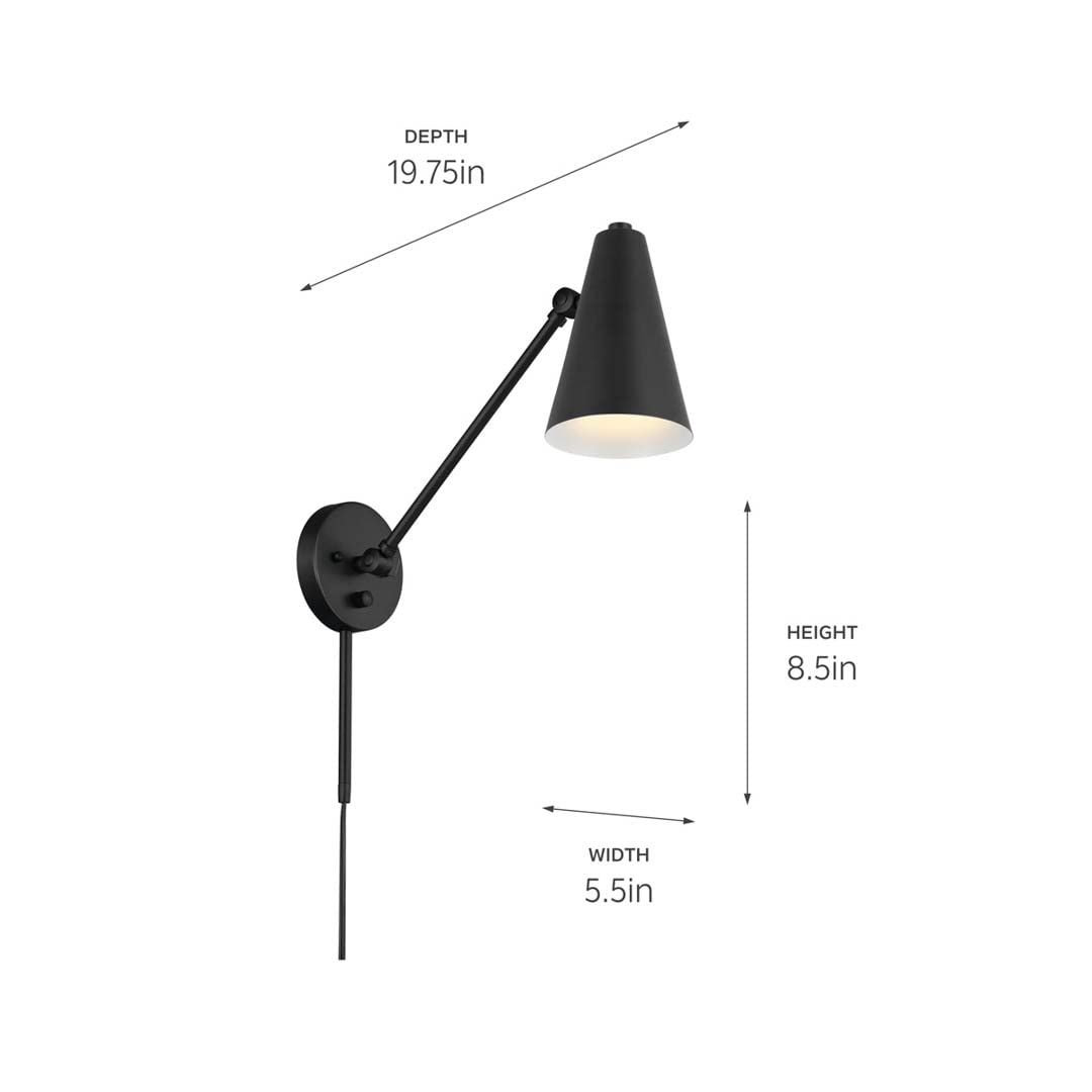 Kichler Sylvia 1-Light Black Wall Sconce 52485BKB - Perfect for Bedroom, Hallway, and Entryway Lighting