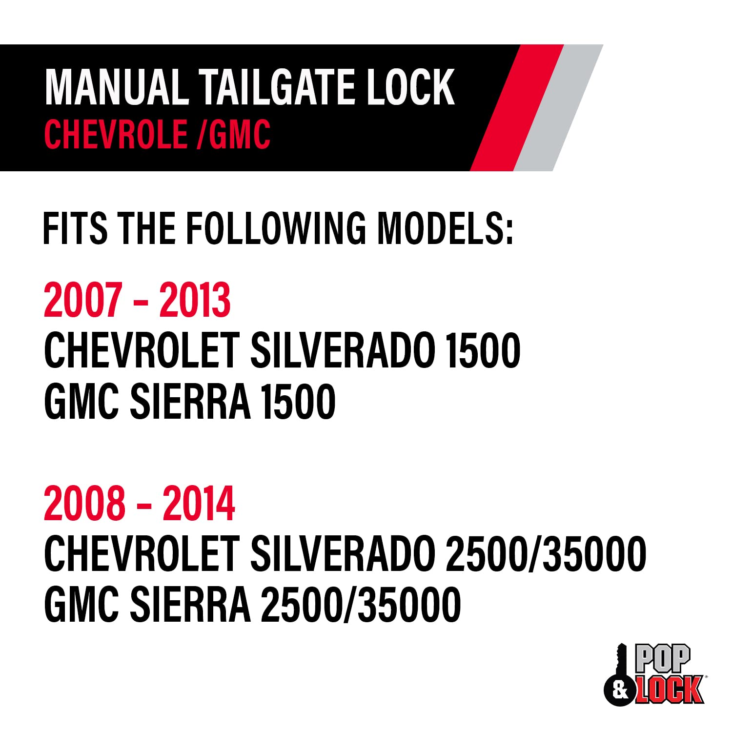 Pop & Lock PL1310 Black Manual Tailgate Lock for Chevy/GMC Trucks (New Body Style) - Secure Your Pickup Bed & Protect Cargo from Theft