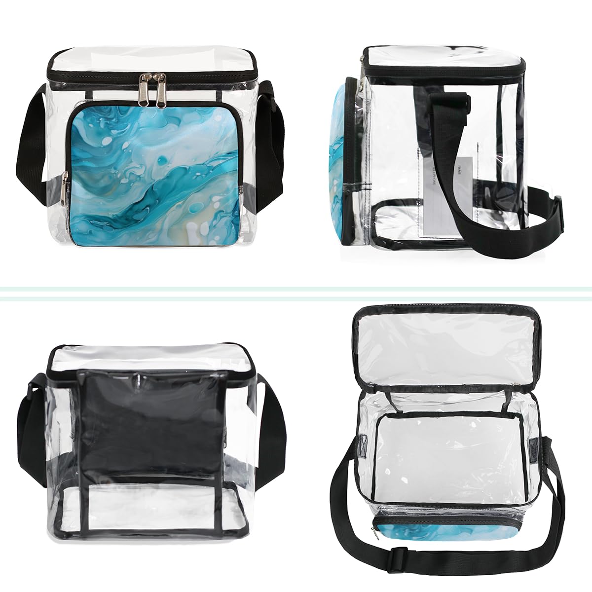 GzLeyigou Blue Marble Print Clear Tote Bag with Handles - Transparent Crossbody Shoulder Bag for Lunch, Outdoor, Travel, Picnic, Concerts & Sports Events (Stadium Approved) - Stylish & Functional for Daily Use, Shopping, Beach Trips and Music Festivals
