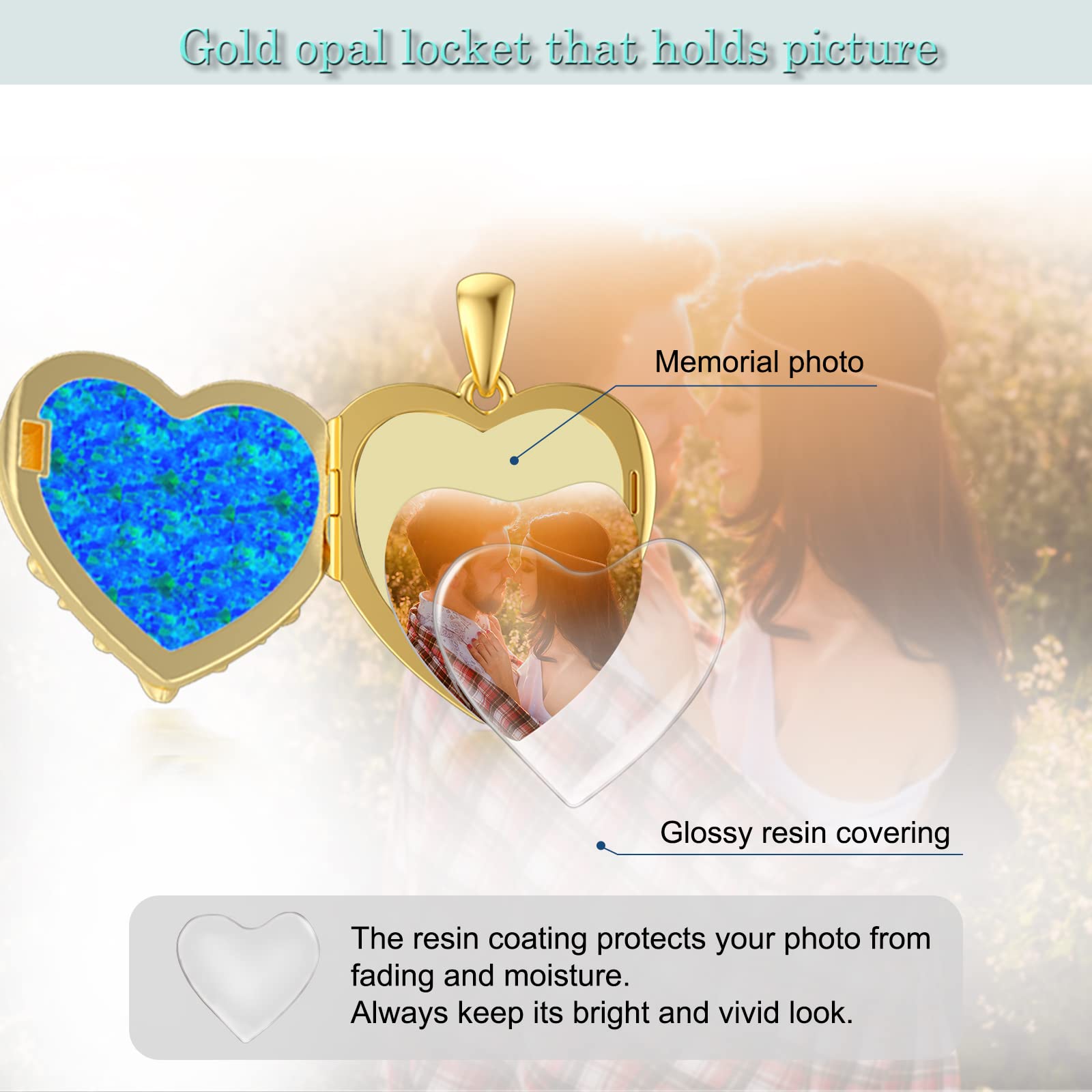 SOULMEET Personalized Heart Locket Necklace - Sunflower Design with Opal, Abalone, Pearl Shell & Malachite - Holds Photos - Silver & Gold Jewelry Gift for Women - Perfect for Anniversaries, Birthdays & Mother's Day Gifts