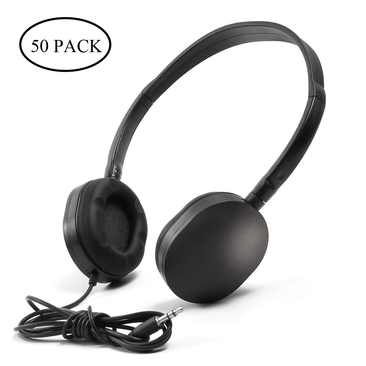 Wholesale Bulk 50 Pack KHP-50 In-Ear Headphones - Affordable Wired Earbuds for School, Airplane Travel, Hospital Use - Comfortable Noise Isolation Earphones for Students, Kids & Adults - Perfect for Online Classes, Commuting & Entertainment
