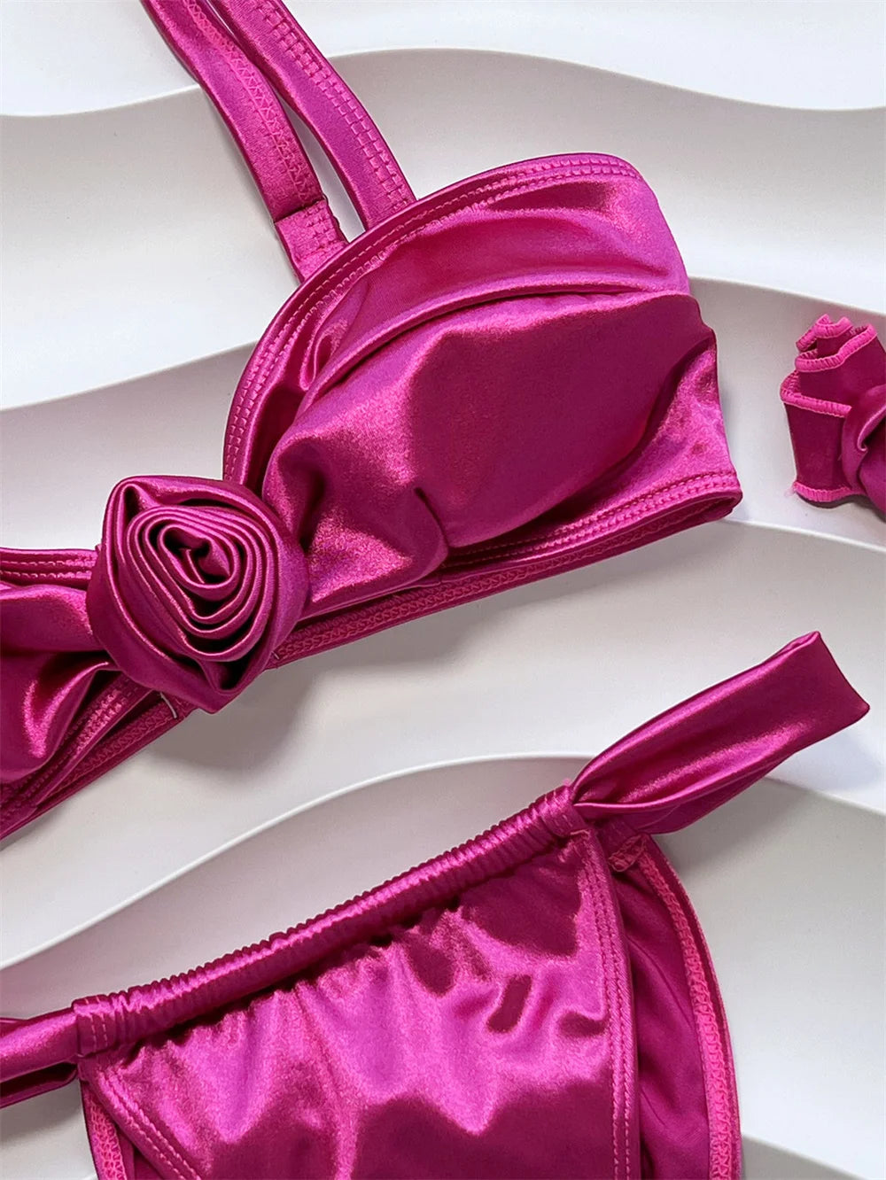 3D Flower Print Bikini Set for Women - Brazilian Two-Piece Swimwear with Necklace, Sexy Bathing Suit for Beach & Pool (2025 Summer Collection)
