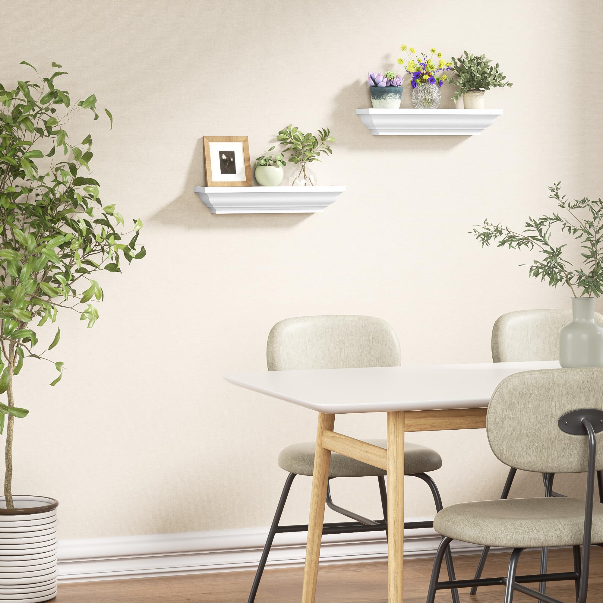 Alsonerbay Floating Shelves - Set of 2 White Rustic Wall Shelves (17 Inch) for Bedroom, Living Room, Bathroom - Perfect for Displaying Decor, Books, and Plants