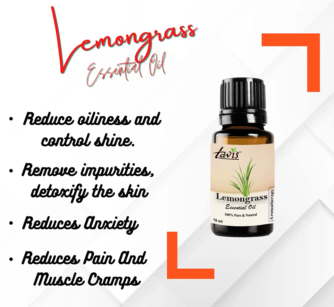 Pure Lemongrass Essential Oil for Aromatherapy, Relaxation & Skin Care - 100% Natural Therapeutic Grade Oil for Diffusers, Massage & DIY Beauty