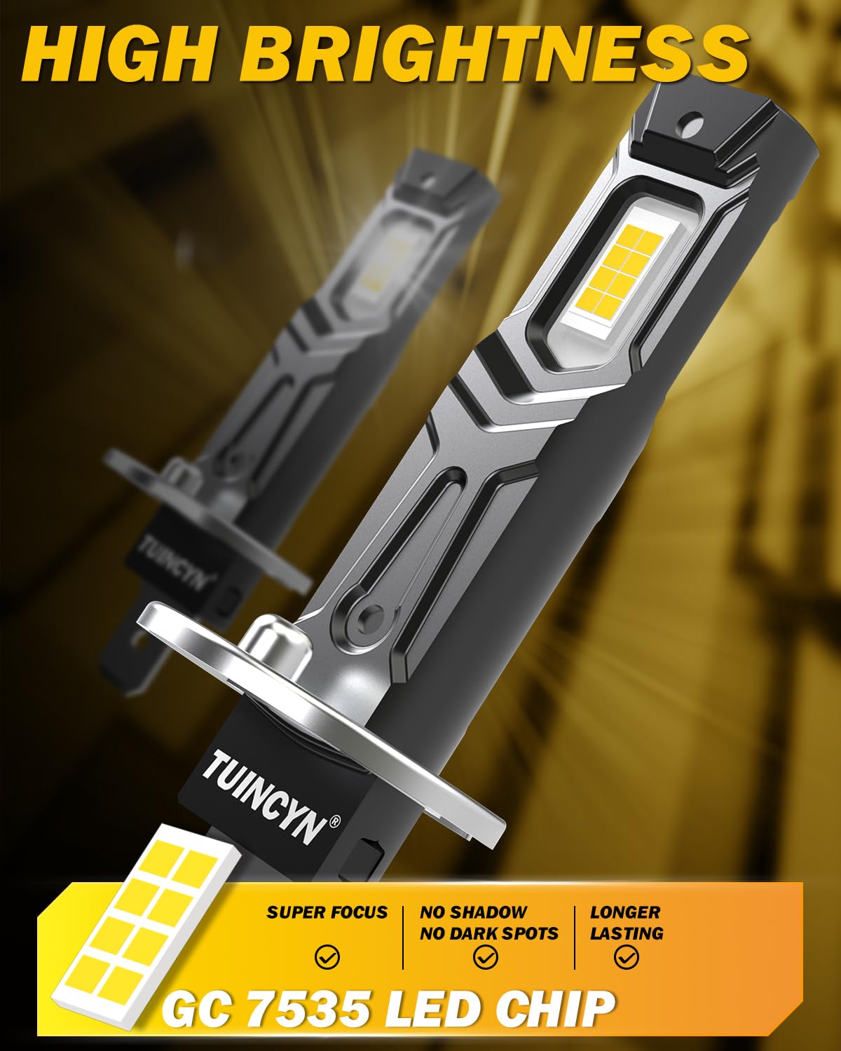 2024 Upgraded TUINCYN H1 LED Bulb - Super Bright 16000LM 12V 6000K White Mini Fanless H1LL Fog Light - Plug & Play No Adapter Needed Non-Polarity (2-Pack) - Perfect for Car Headlights, Fog Lights & Off-Road Vehicles