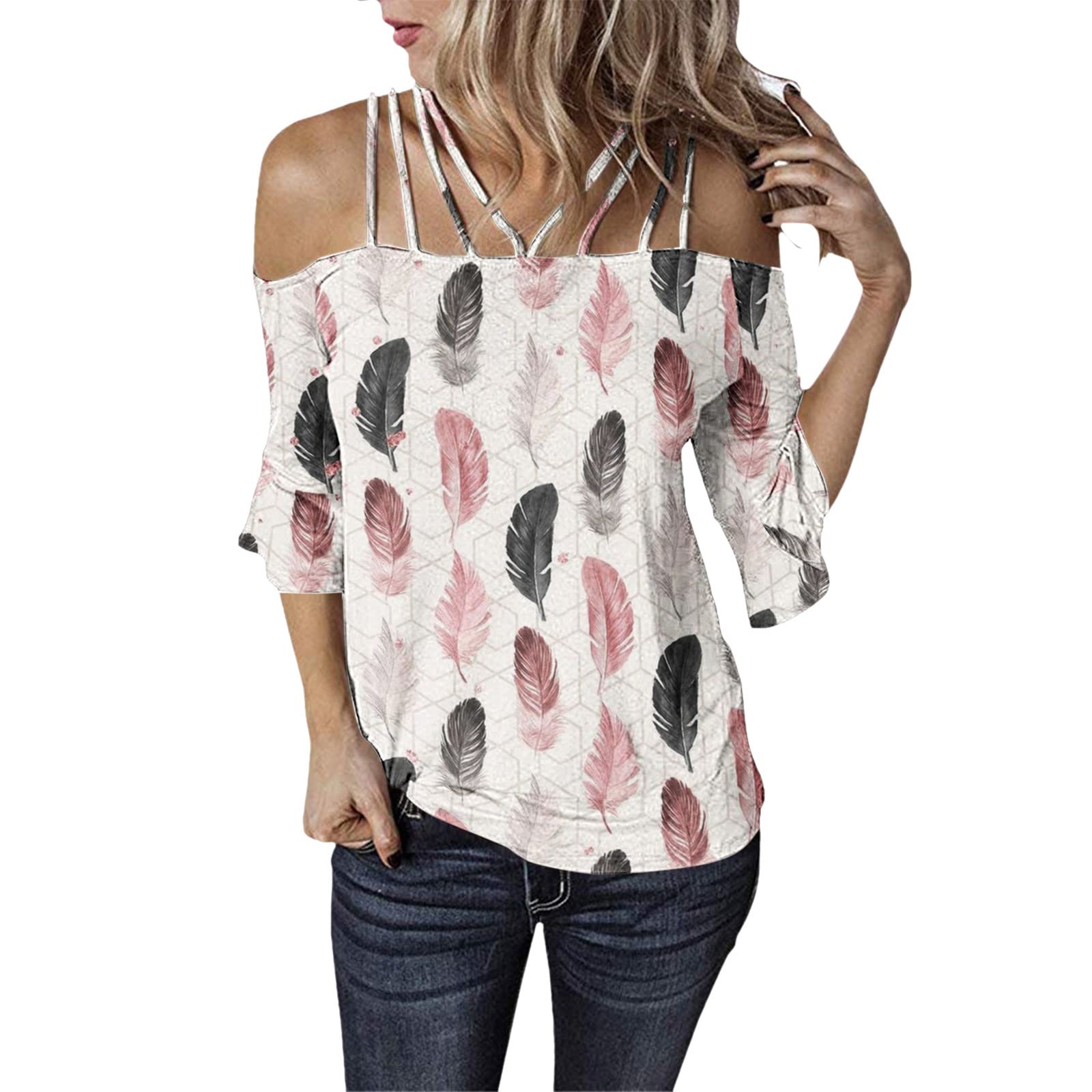 Women's Off Shoulder Casual T-Shirt - Spaghetti Straps Cold Shoulder Blouse, Half Sleeve Summer Top for Women (Black) | Perfect for Beach, Date Night & Casual Outings