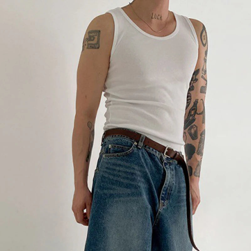 Men's Solid Color Sleeveless Tank Top - Breathable Summer Workout Shirt for Gym, Running & Casual Wear | American Sportswear Fashion | Tide 9A8700