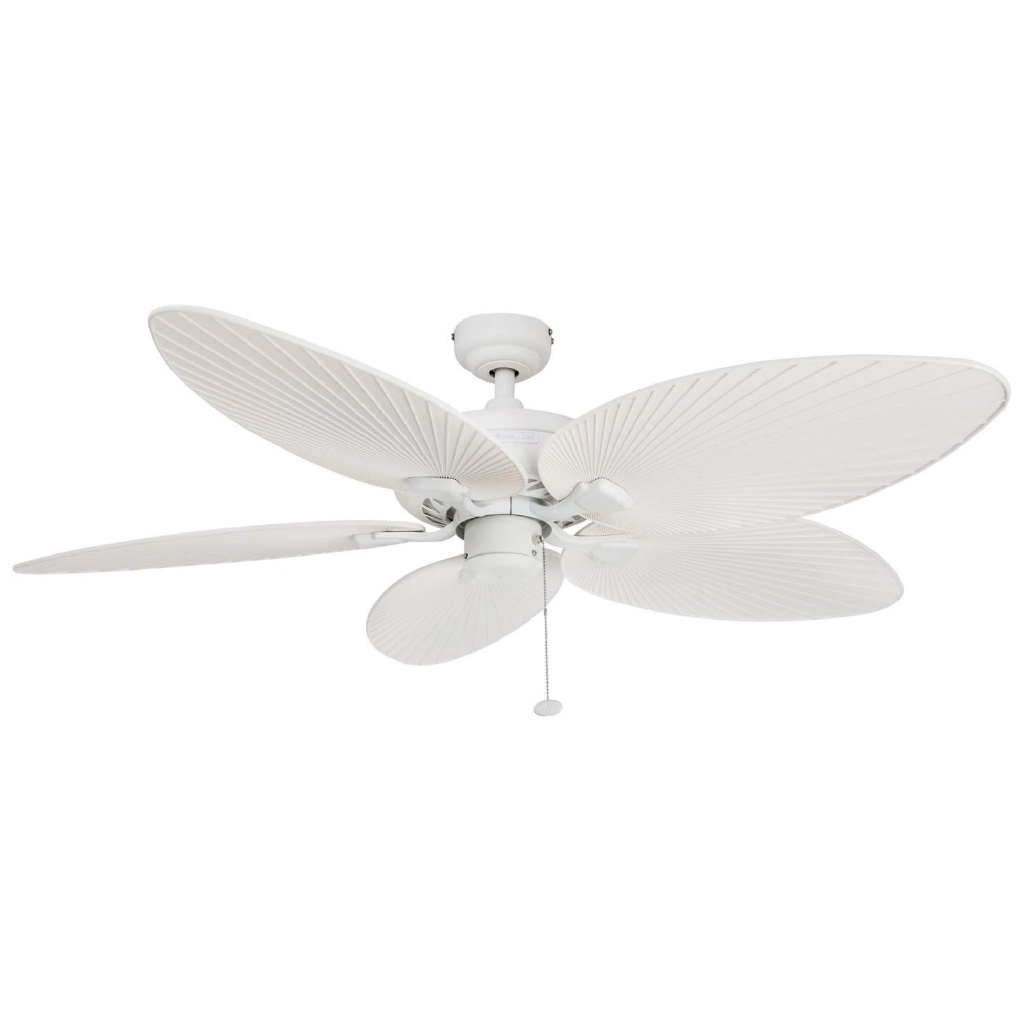 Honeywell 52 Inch Tropical Palm Island Ceiling Fan with Pull Chain - Tri-Mount 5 Palm Leaf Blades, ETL Wet Rated for Outdoor Use, White (50200-01) - Perfect for Patio, Porch, and Poolside Cooling