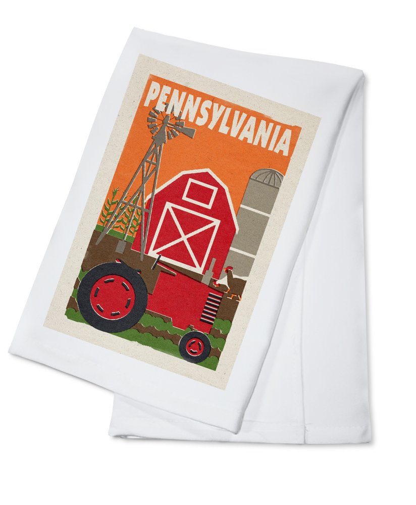 100% Cotton Pennsylvania Country Woodblock Tea Towel - Decorative Hand Towel for Kitchen, Home Decor & Farmhouse Style - Perfect for Drying Dishes, Gift Giving & Rustic Farmhouse Decor