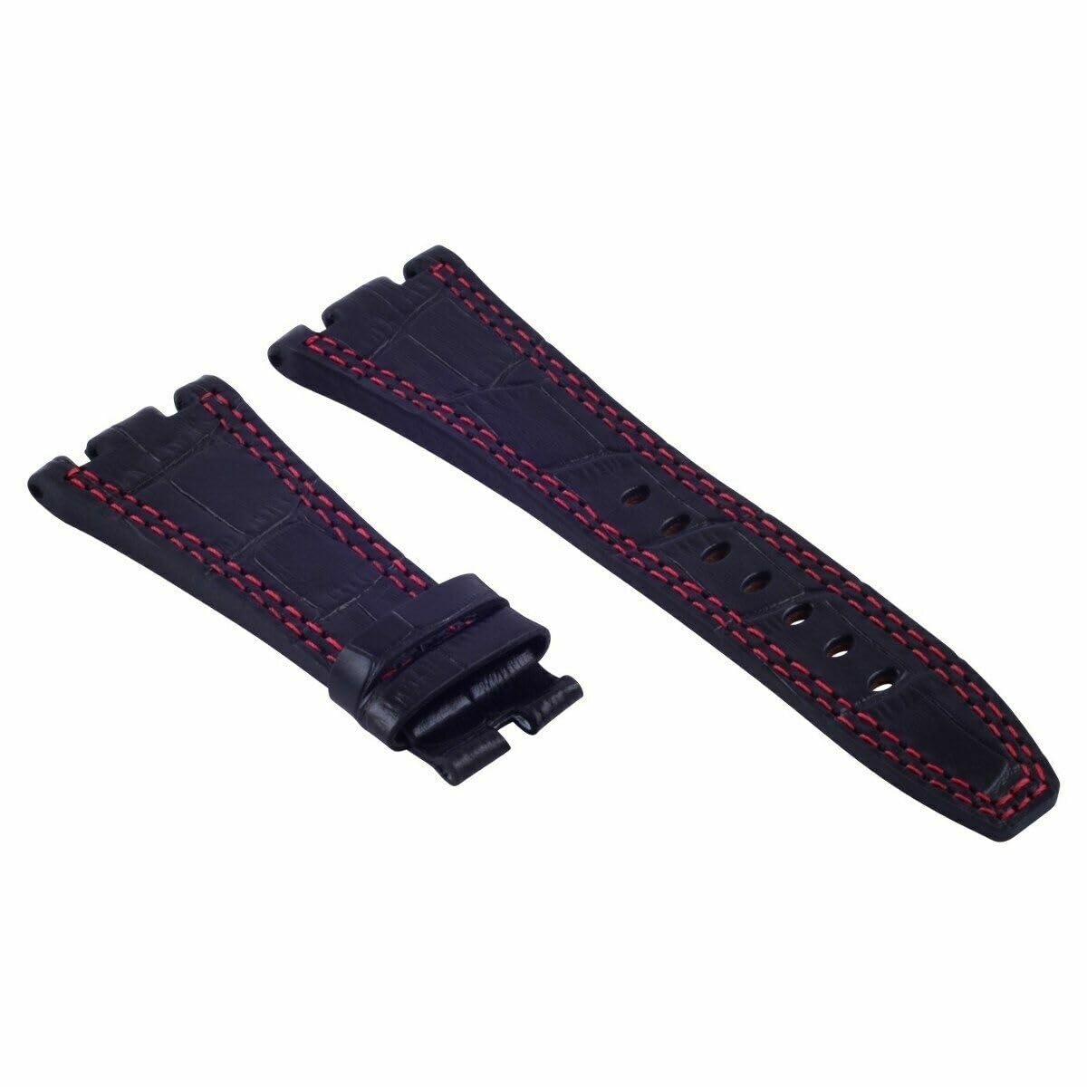 28mm Genuine Leather Watch Band Strap for Audemars Piguet Royal Oak - Black with Red Stitching | Replacement Watch Strap for Men & Women | Perfect for Business, Casual & Formal Occasions