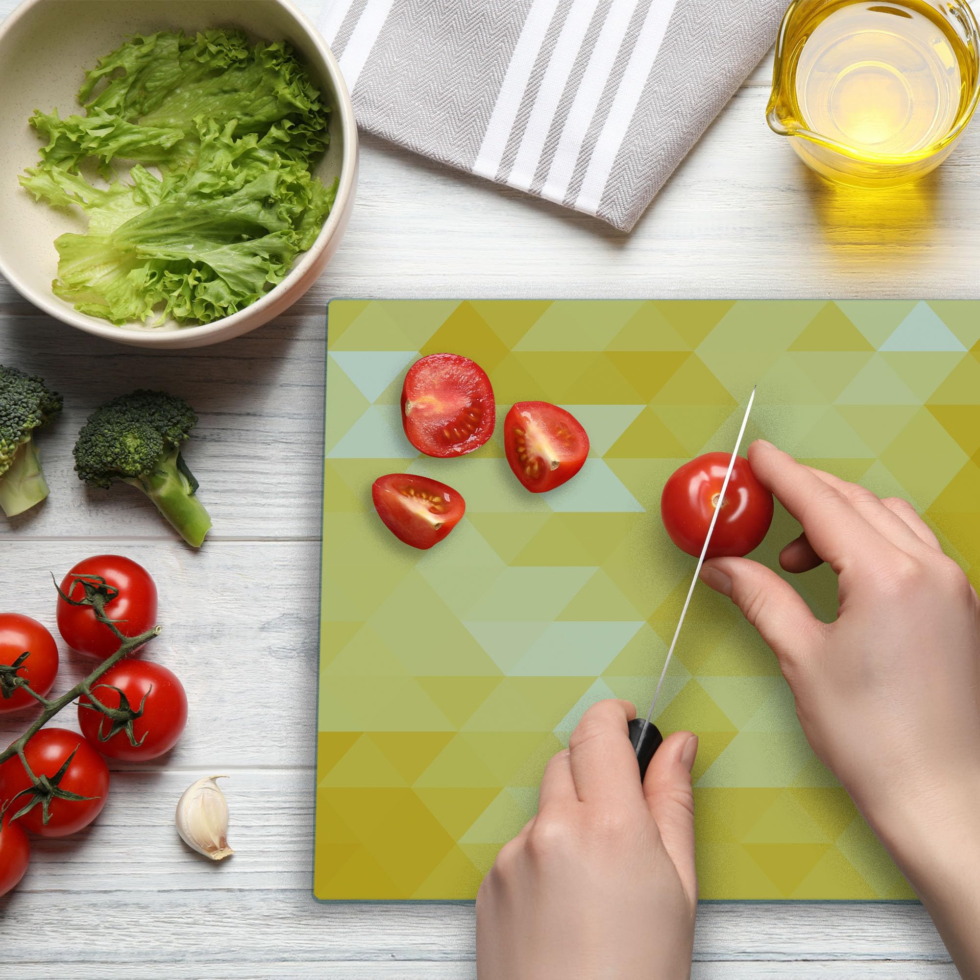 Ambesonne Yellow Glass Cutting Board - Modern Geometric Design for Kitchen & Serving