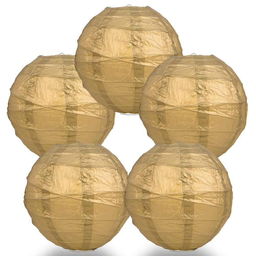 5 Pack 8 Inch Gold Round Paper Lanterns for Party Decorations - Chinese Style Hanging Decor for Weddings, Baby Showers & Home Decoration