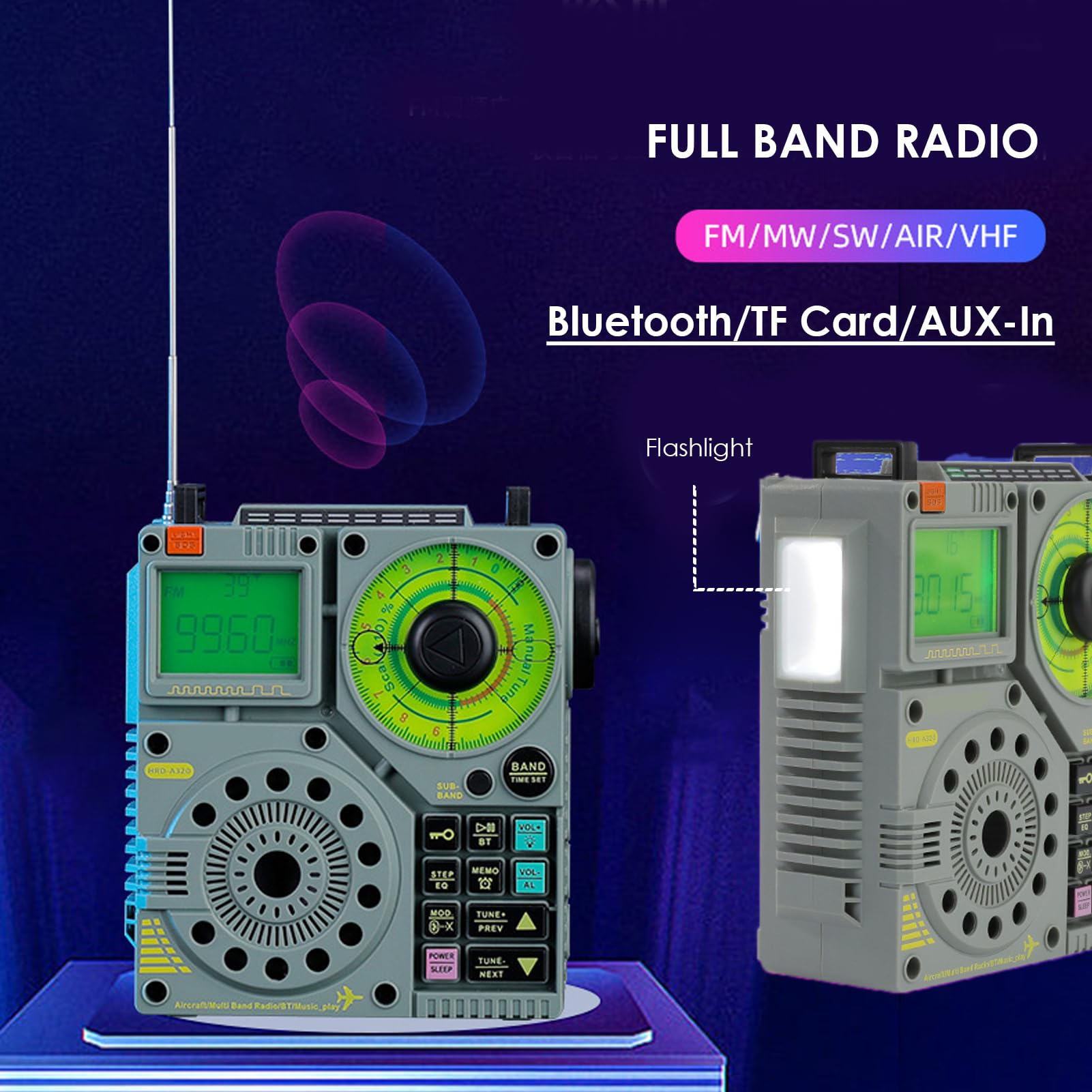 AM FM SW VHF AIR Band DSP Full Band Radio - Portable Multi Band Receiver with Flashlight, SOS, MP3 Player, TF Card & AUX Support - Ideal for Emergency, Travel, Camping & Outdoor Adventures