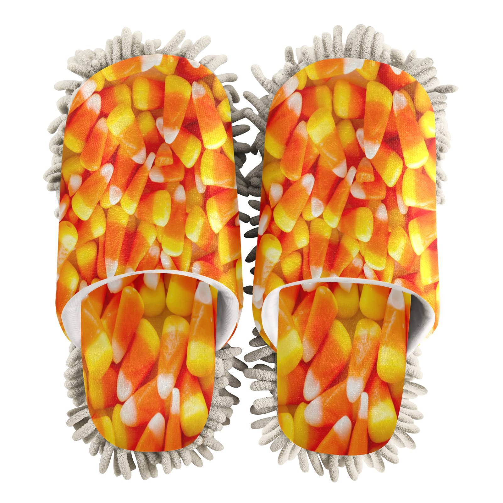 Boccsty Halloween Candy-Corn Mop Slippers - Non-Slip Cleaning House Shoes for Men & Women - Spa & Dusting Slippers for Home Use - Perfect for Halloween Costumes, House Cleaning & Relaxation