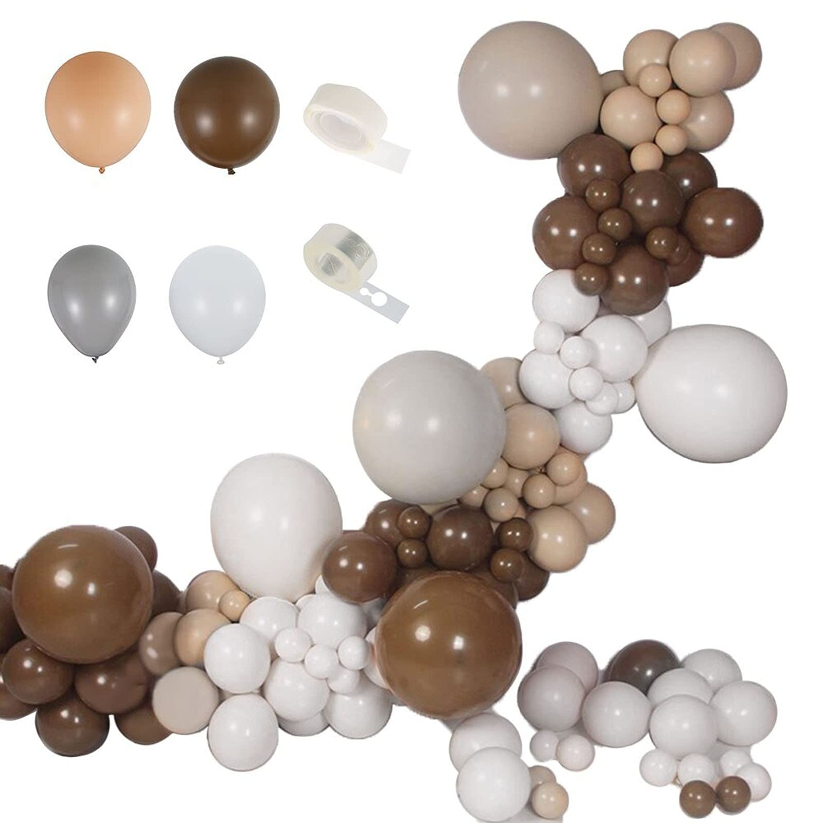 COMCOM 114PCS Brown Balloons Garland Kit - Happy Birthday, Wedding, New Year, Baby Shower Decorations | Cocoa Balloon Arch Supplies for Bridal Showers, Home Parties & Holiday Celebrations