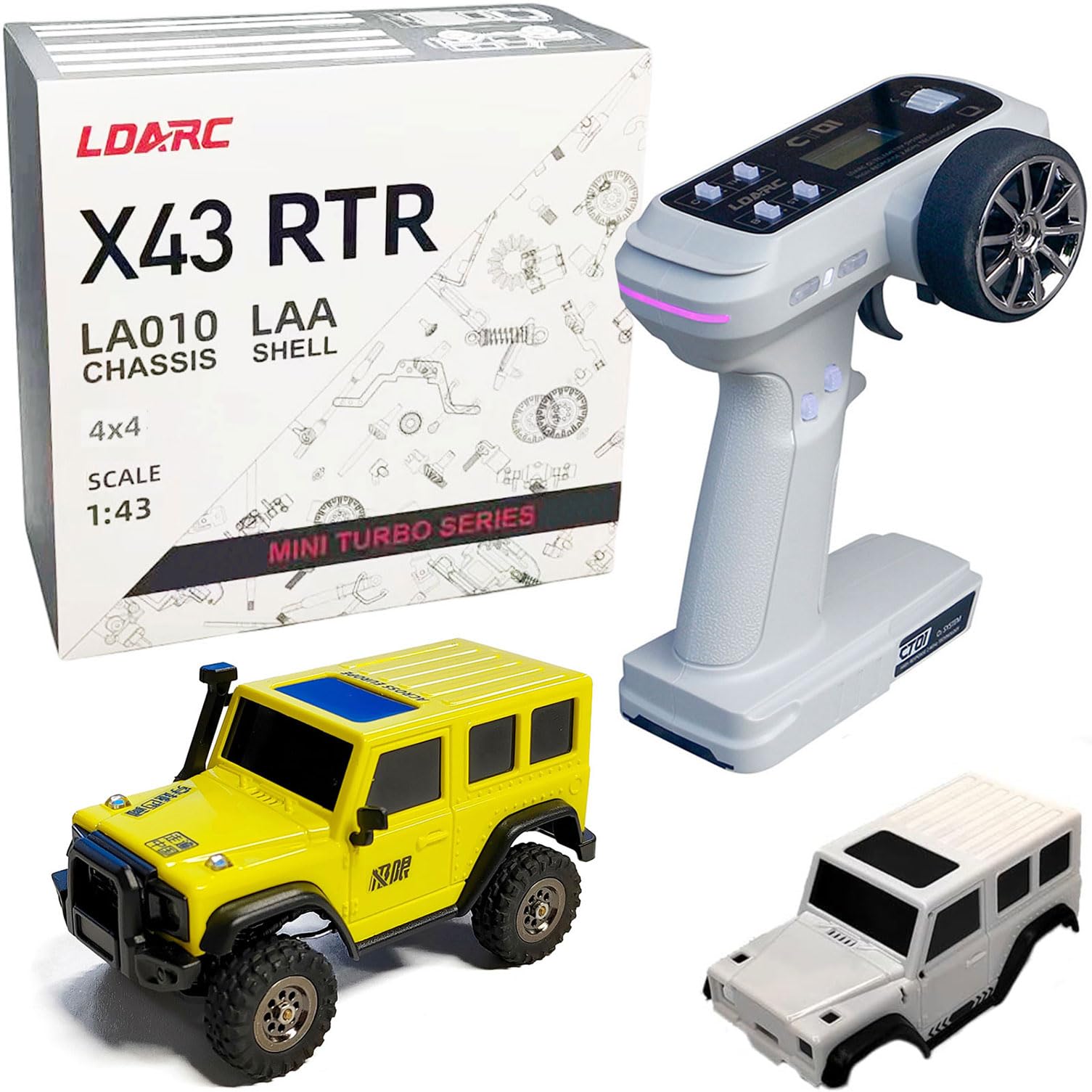1:43 Scale Mini RC Crawler Truck - 4WD 2.4GHz Remote Control Rock Crawler Vehicle with DIY Replaceable Body Shell (Lemon Yellow) - Perfect for Off-Road Adventures, Backyard Crawling & RC Hobby Enthusiasts