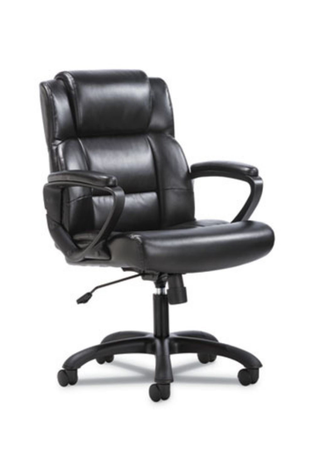 Premium HON Mid Back Black Leather Executive Office Chair with Fixed Padded Arms - Ergonomic Desk Chair for Home & Business Workspaces